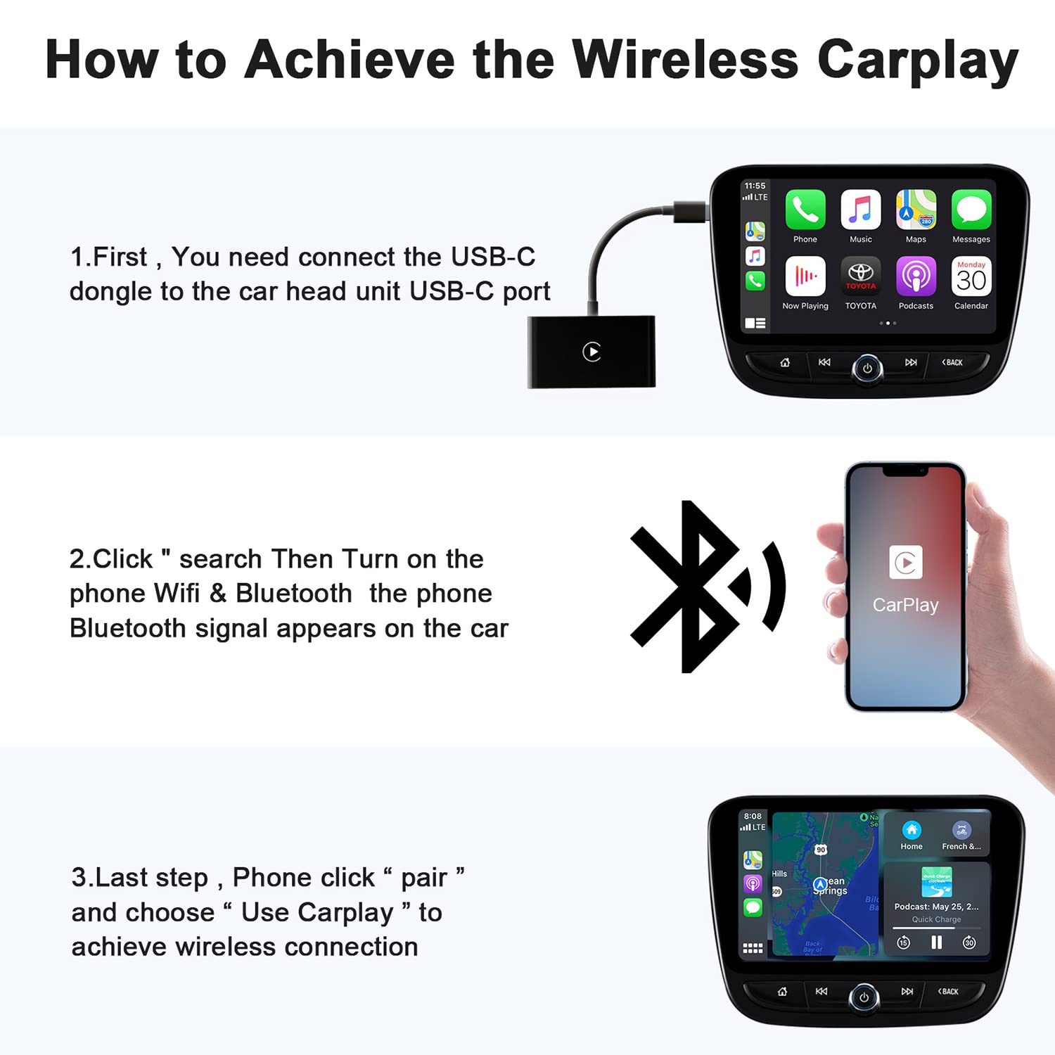 Wired CarPlay Convert Cars Wireless CarPlay, Apple CarPlay Wireless Adapter,Wireless Fast and Easy Use Fit for Cars from 2015 & iPhone iOS 10+(Black)