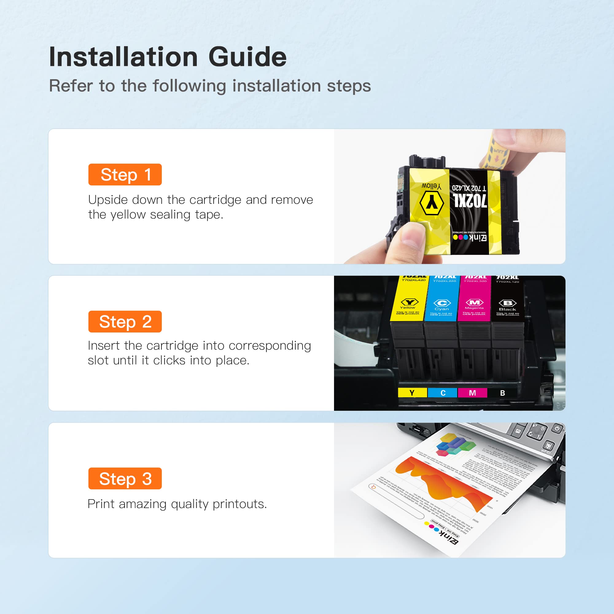 E-Z Ink Remanufactured Ink Cartridge Replacement for Epson 702XL 702 T702XL T702 to use with Workforce Pro WF-3720 WF-3733 WF-3730 Printer (5 Pack)