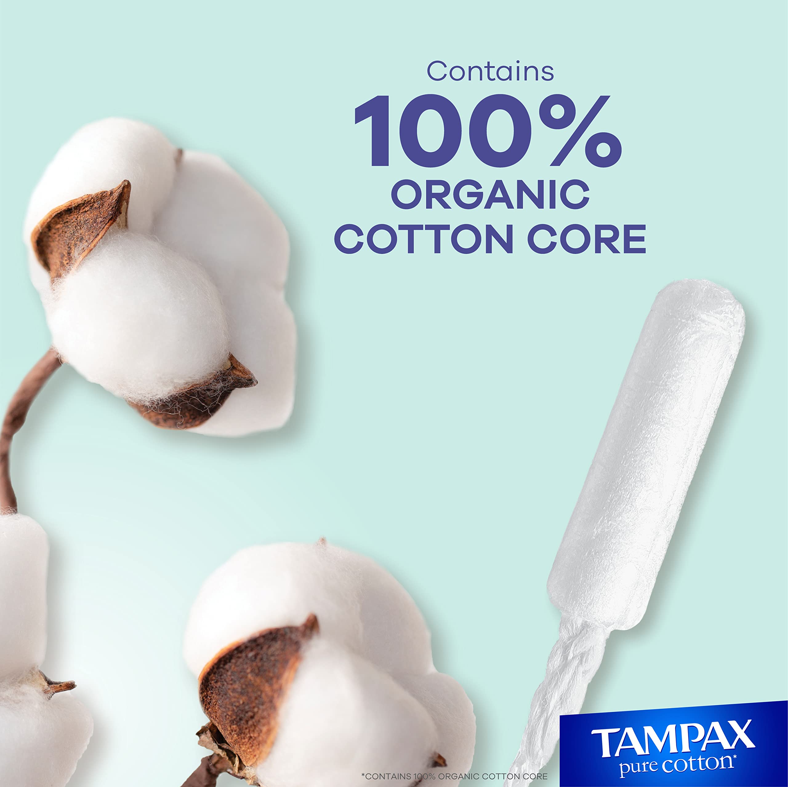 Tampax Pure Cotton Tampons, Contains 100% Organic Cotton Core, Regular Absorbency, Unscented, 24 Count x 3 Packs (72 Count Total)