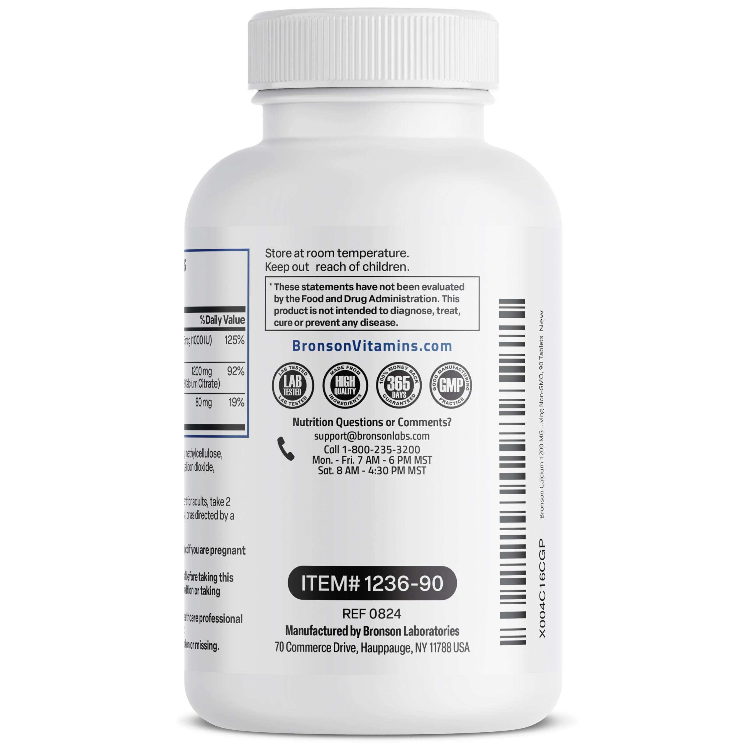 Bronson Calcium 1200 MG Per Serving Sustained Release with Vitamin D3 1000 IU Vitamin D3 Per Serving Non-GMO, 90 Tablets
