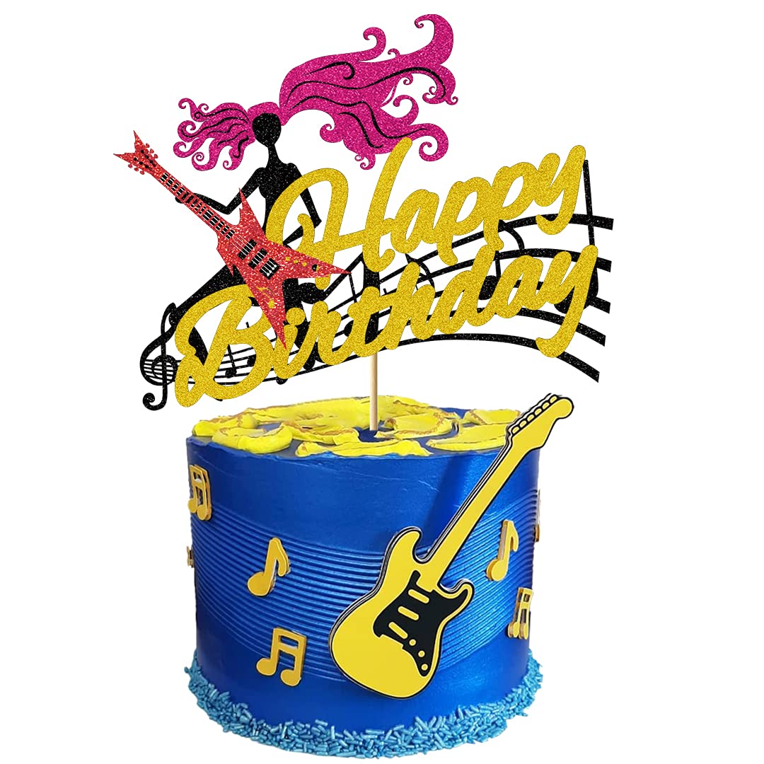 Guitar Cake Topper Rock and Roll Theme cake decorations Sign Musical Notes Player Cake Decorations for Musical Birthday Party Decor Man Boy Girl Birthday Party Supplies