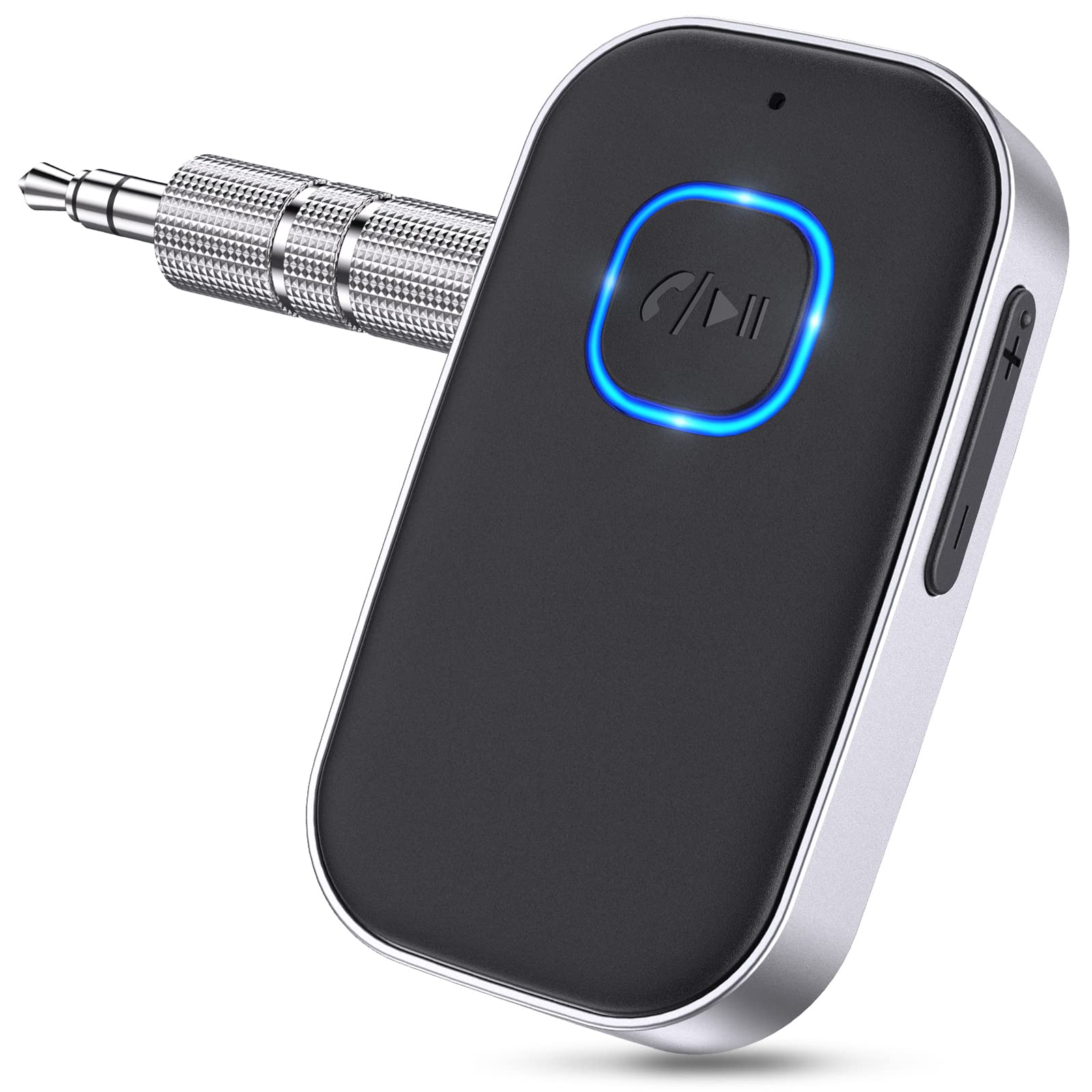 COMSOON Bluetooth Receiver for Car, Noise Cancelling 3.5mm AUX Bluetooth Car Adapter, Wireless Audio Receiver for Home Stereo/Wired Headphones, Hands-Free Call, 16H Battery Life - Black+Silver