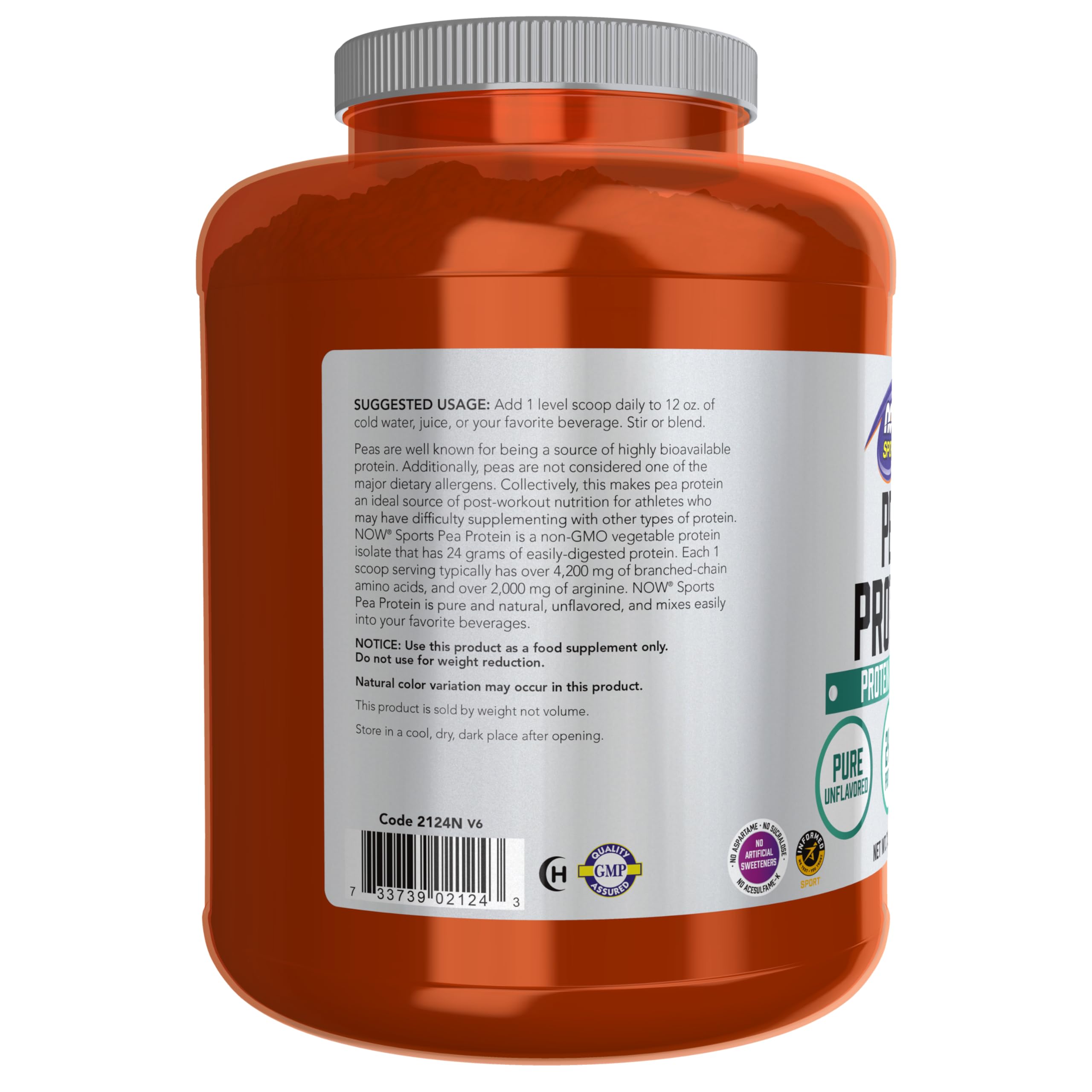 NOW Foods Sports Nutrition, Pea Protein 24 g, Fast Absorbing, Unflavored Powder, 7-Pound