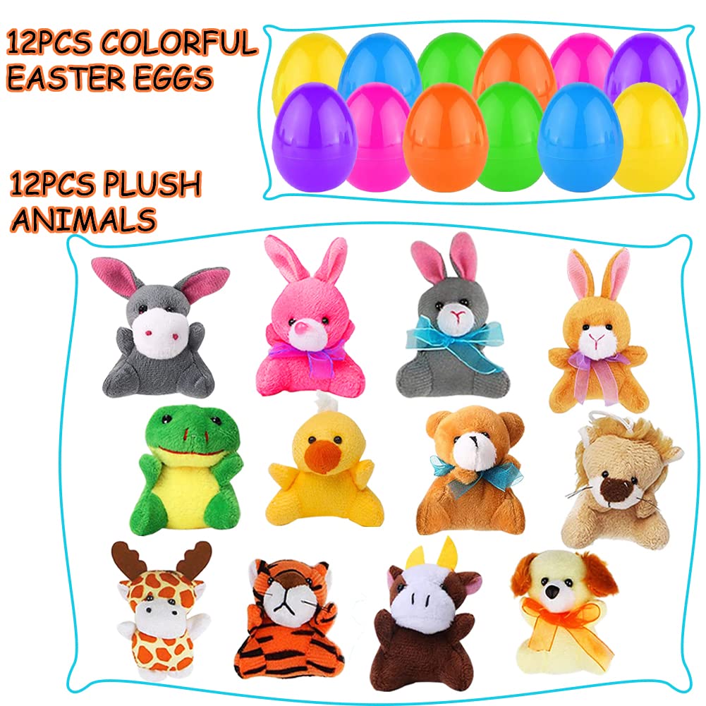 CAMIRUS 12PCS Mini Animal Plush Toy Set, Cute Small Plush Stuffed Animals Keychain for Kids Birthday, Easter Basket Stuffers Fillers, Themed Partie
