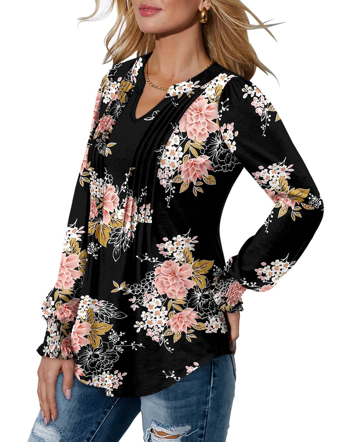 BETTE BOUTIK ladies fall tops and blouses 2024 loose fit long sleeve v neck shirts womens long sleeve tops Pink Peony Large
