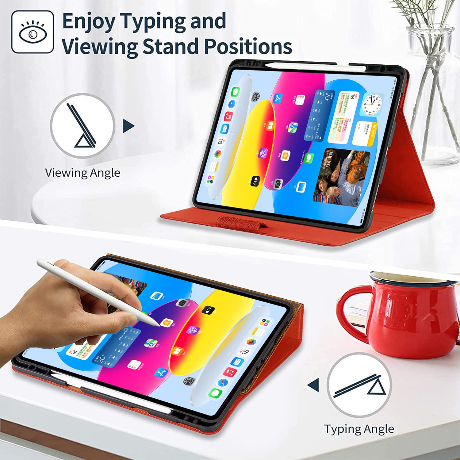 Gexmil Case for iPad 10th Generation 2022, iPad 10.9 Inch Case,Genuine Leather,Made from Real Leather Cowhide Unique Grain Cover,with Pencil Holder,with case Buckle (Sand Dark Brown)