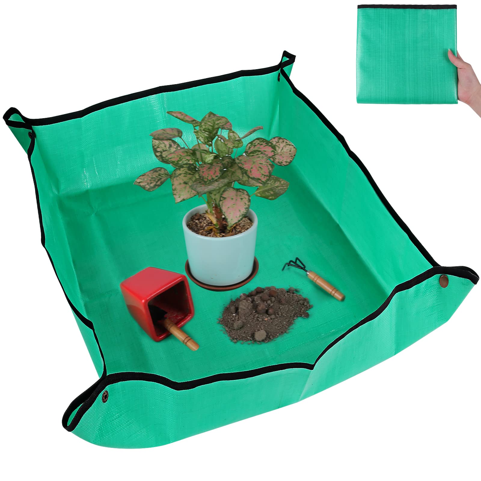 Azureblue Plant Repotting Mat for Indoor Plants Potting Soil Mix, Waterproof Plant Repotting/Potting Tray, Potting Mat Gardening Tray for Indoor Potting Succulents Cactus Orchid Pots (26.8" x 26.8")