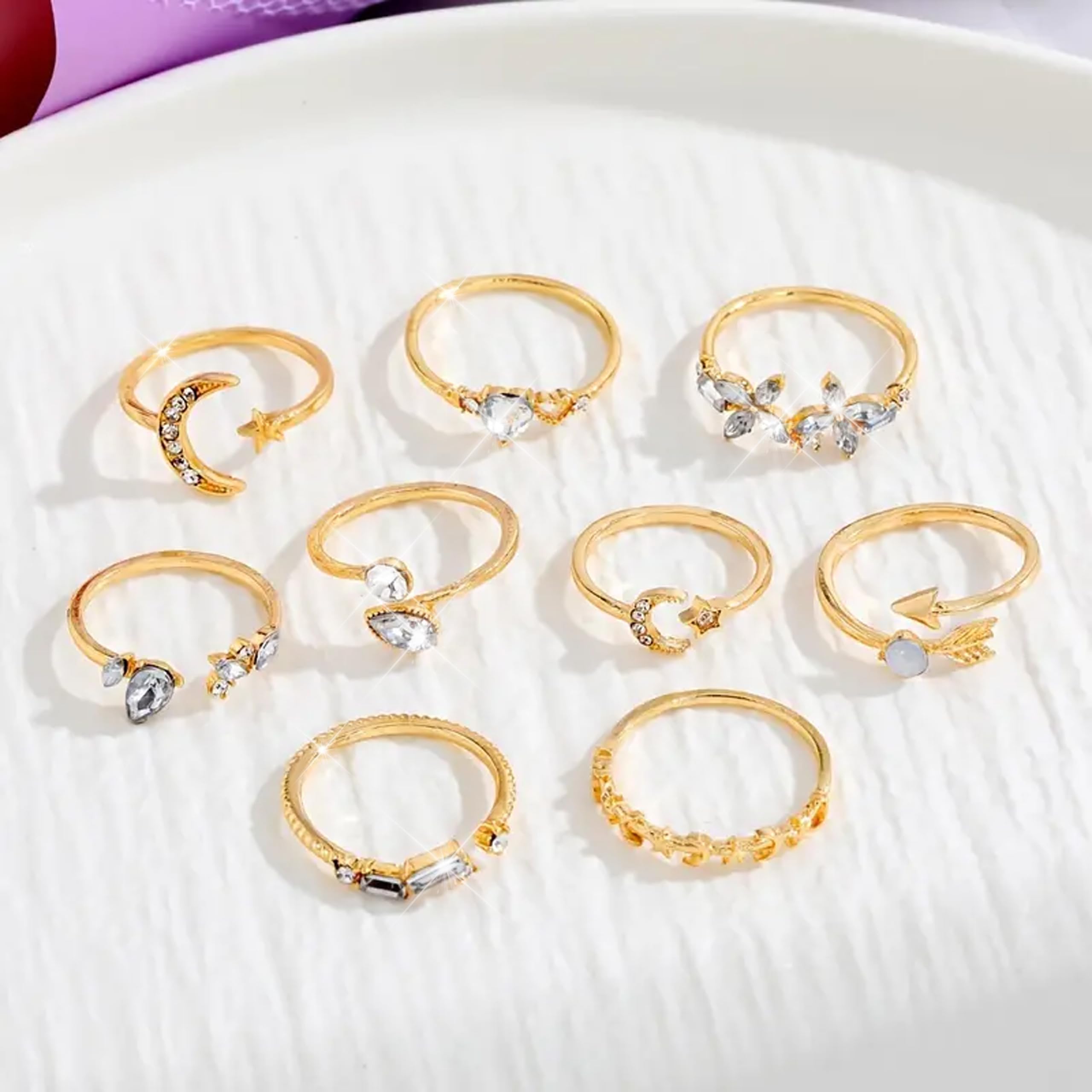Harry and Henry Gold Stackable Rings for Women Gifts Trendy Stuff Simple Star Moon Knuckle Rings Set Boho Rings Cute Stuff Birthday Gifts Stocking Stuffers for Christmas Gifts 2024