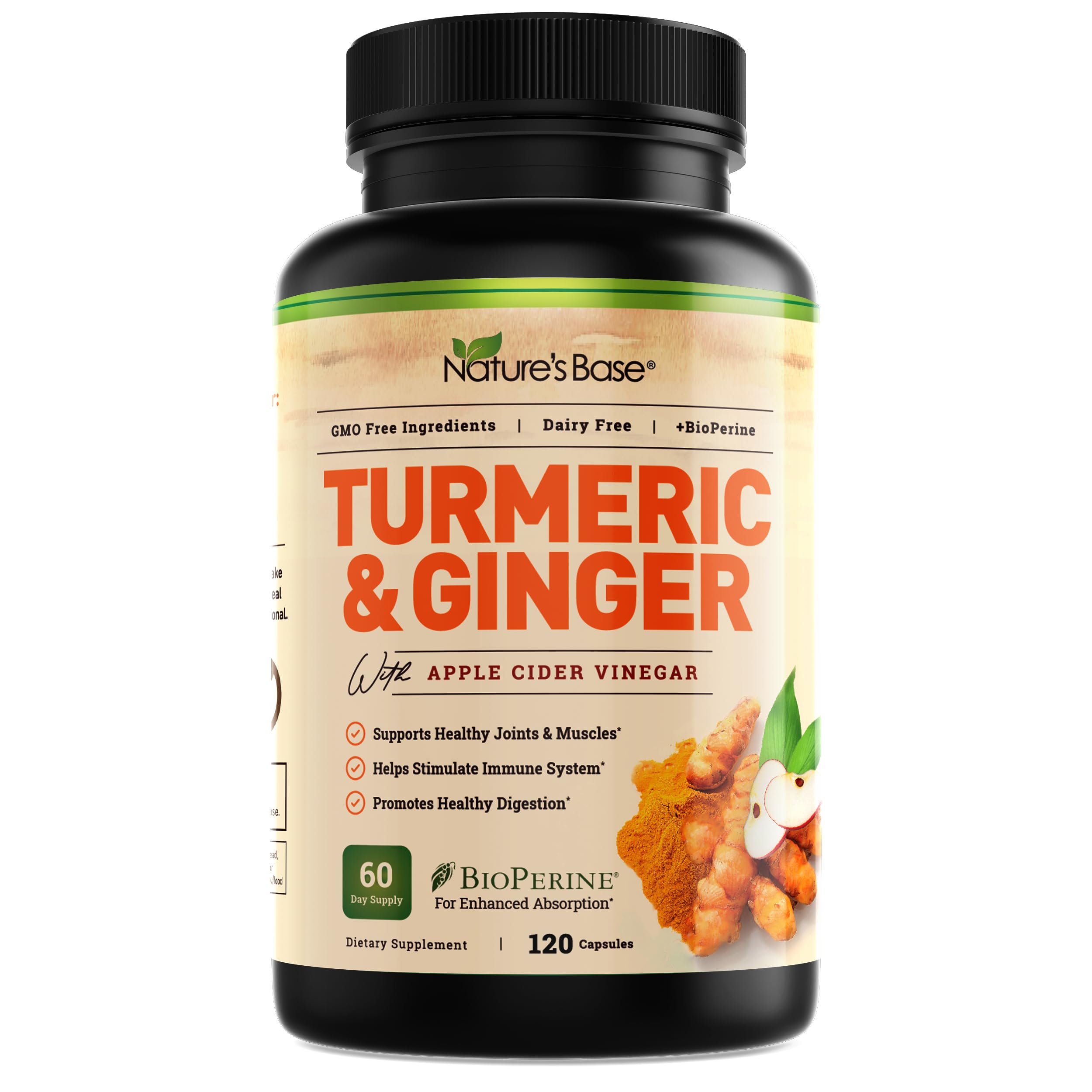 Turmeric and Ginger Supplement - Turmeric Curcumin Pills - with Apple Cider Vinegar & BioPerine Black Pepper - 95% Curcuminoids - 120 Capsules