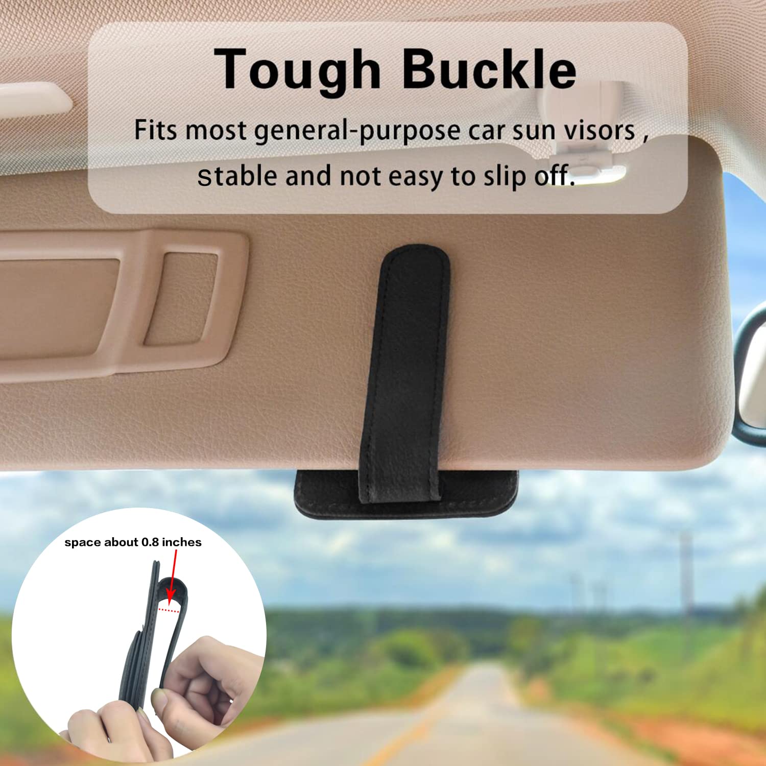 sicotool Sunglass Holder for Car Visor, Magnetic Leather Eyeglass Holder and Ticket Card Clip, Black Sunglasses Clip Car Accessories Interior for Woman Man