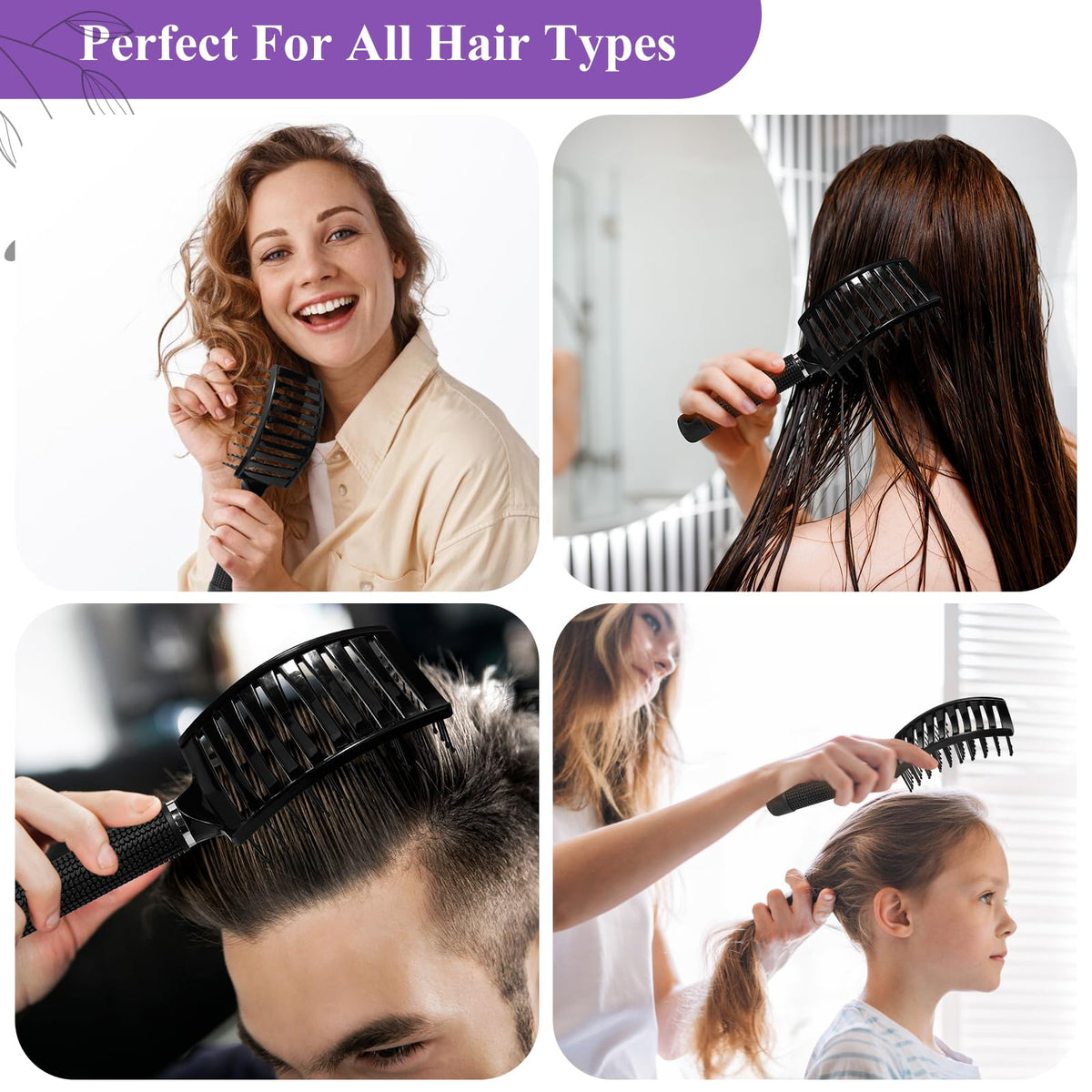 Suroseate Hair Brush, Detangler Hair Brushes for Women Men Kids Faster Blow Drying, Curved Vent Detangling Brush for Wet Dry Curly Straight Thick Thin Hair Adds Shine, Makes Hair Smooth (black)