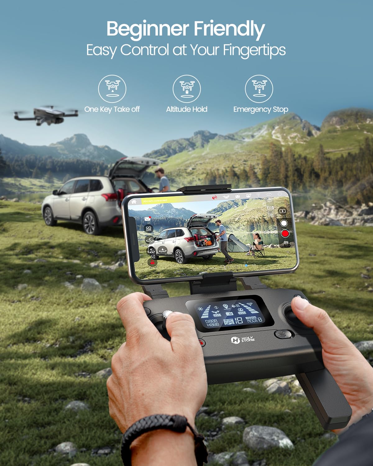 Holy Stone HS720G GPS Drones with Camera for Adults 4K FAA, 2-Axis Gimbal, Built-in Remote ID, 120ยฐFOV, Brushless Motor, 5G WiFi Transmission, Smart Return Home, Professional FPV Drone for Beginner