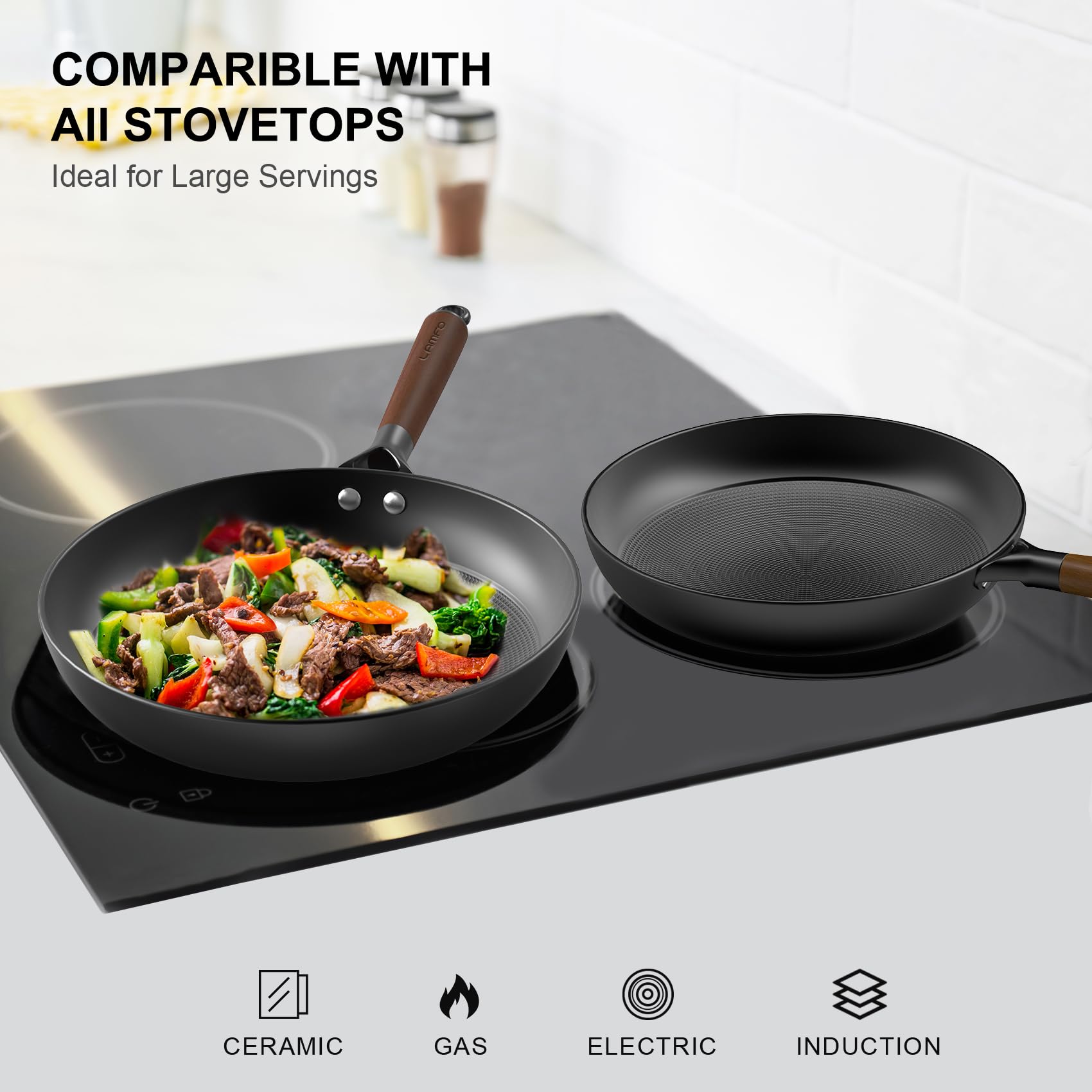 LAMFO Cast Iron Skillet, 12 Inch Nonstick Frying Pan Skillet with Removable Handle, PFAS-Free, Egg Pan Non Stick Frying Pans, Oven Safe Dishwasher Safe