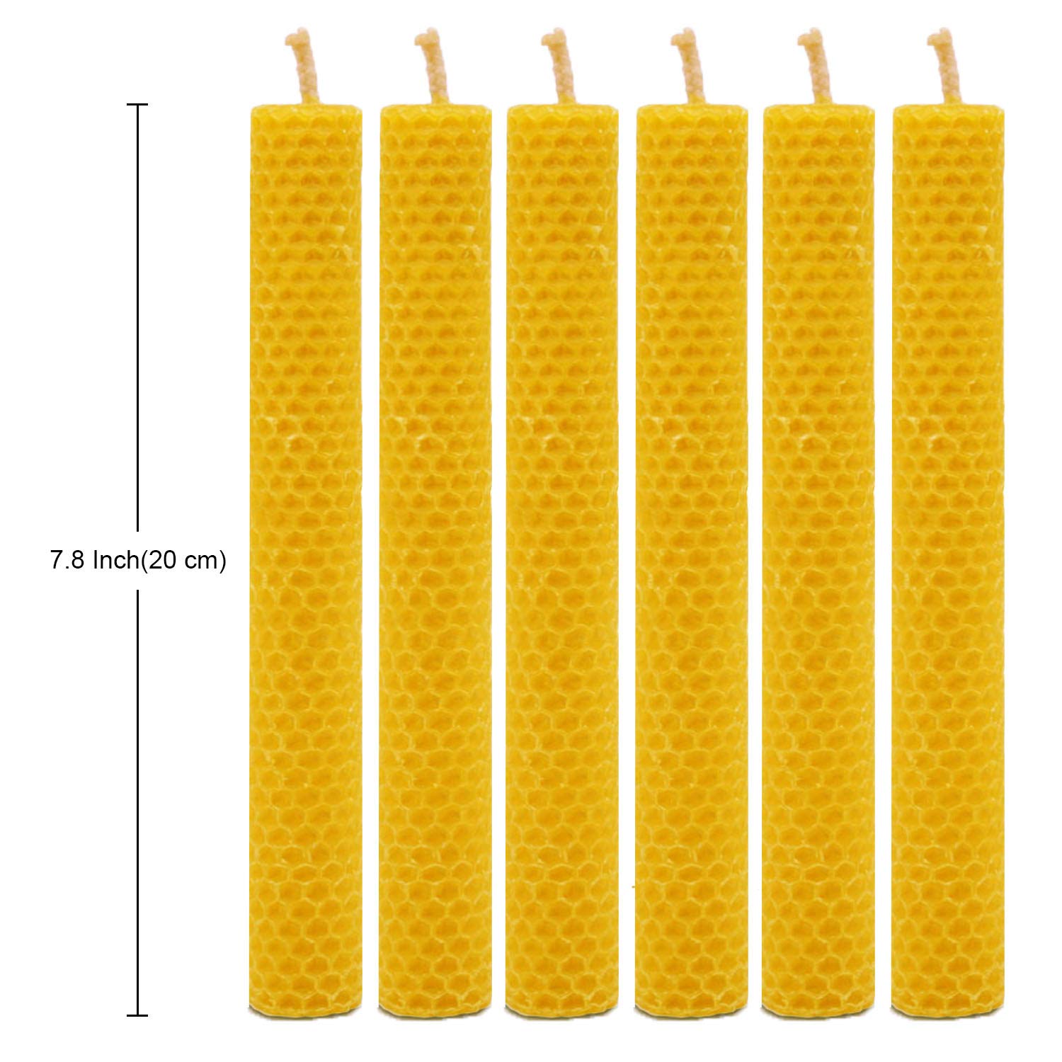 DEYBBY Handmade Beeswax Taper Candles, Dripless Wax Candles, Hand-Rolled Honeycomb Candles for Dinner Party, Set of 6 Flat Top(Brown Raw)