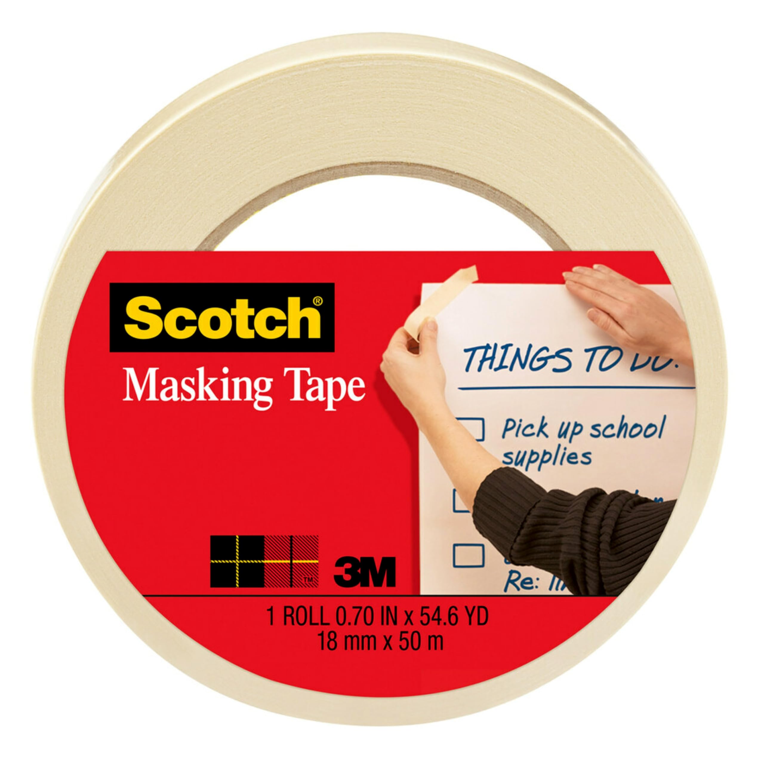 Scotch Masking Tape, 0.70 in x 54.6 yd, Applies Easily, Great for Labeling, Mounting and Bundling, Strong Adhesive, Great for Everyday Uses, 1 Roll (3436)