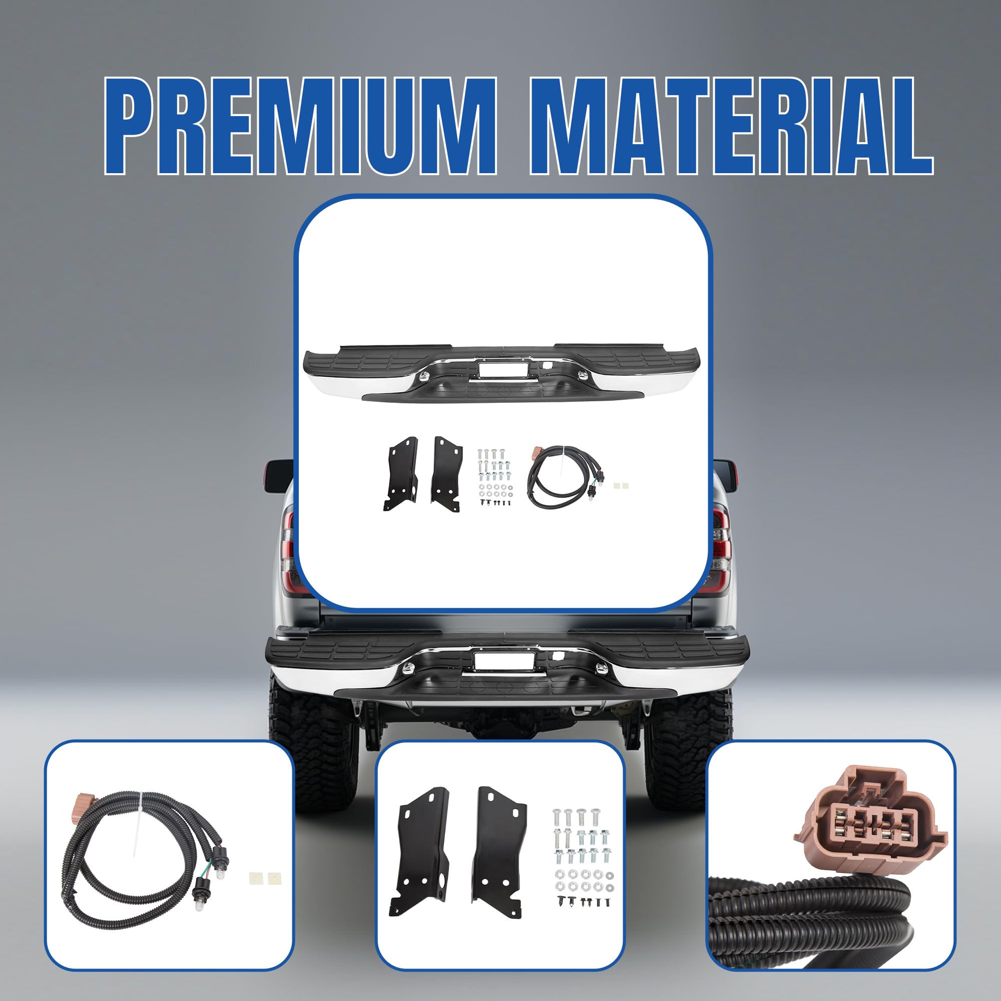 KUAFU Rear Step Bumper Compatible with 1999-2007 Chevy Chevrolet Silverado GMC Sierra 2500 HD 3500 Truck Chrome Steel Replacement for GM1103129 12473000 GM1103141 GM1191121