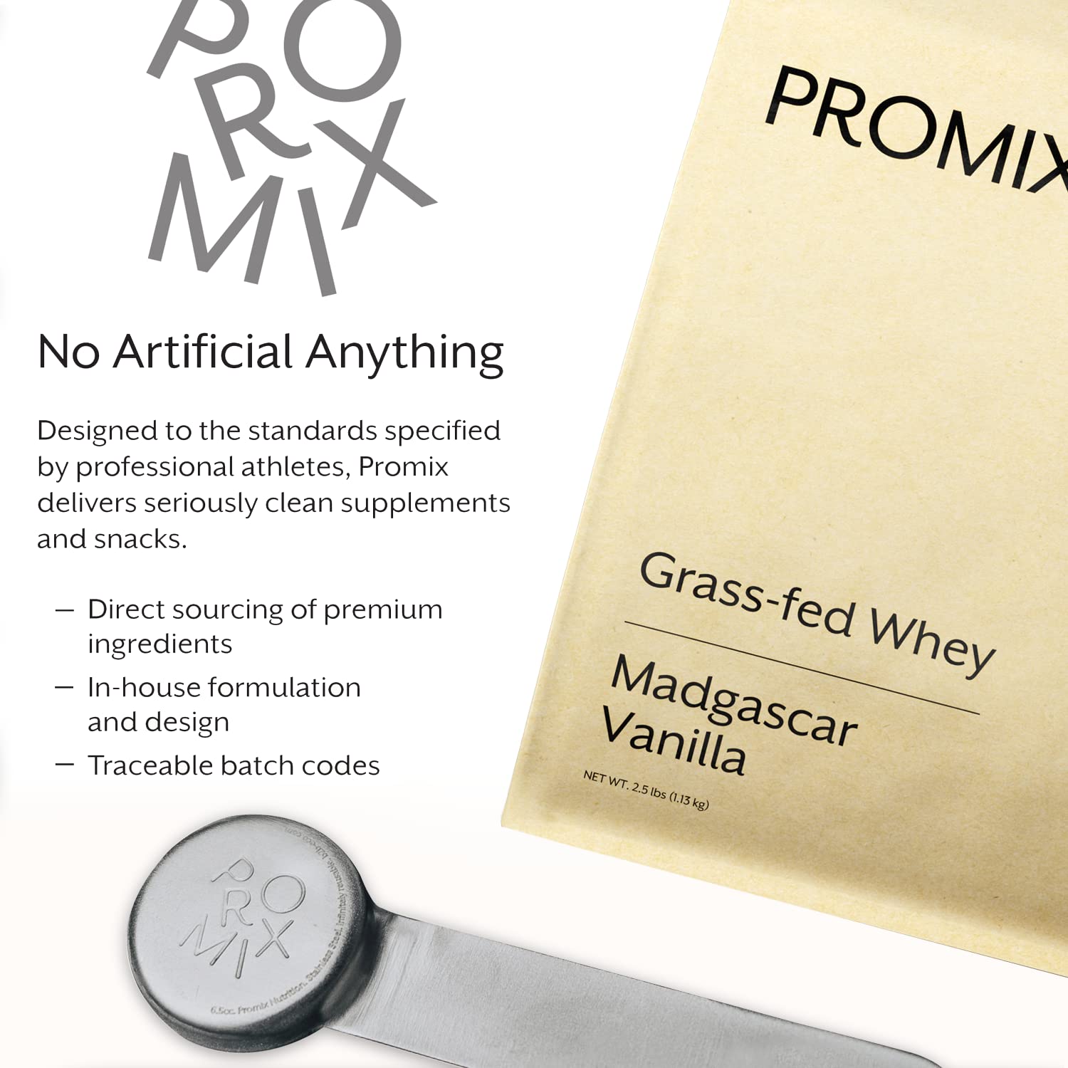 Promix Whey Protein Powder, Vanilla - 2.5lb Bulk - Grass-Fed & 100% All Natural - Post Workout Fitness & Nutrition Shakes, Smoothies, Baking & Cooking Recipes - Gluten-Free & Keto-Friendly