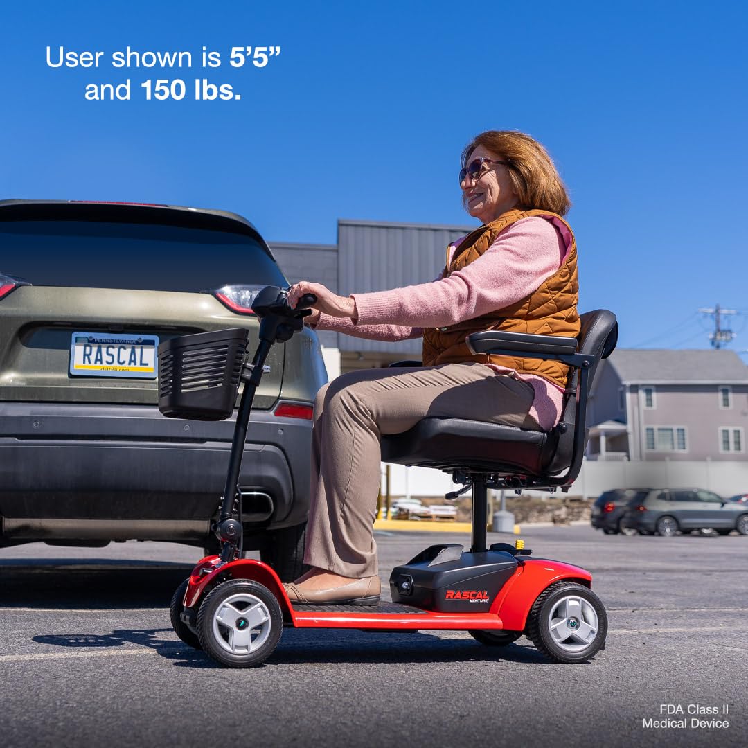 Rascal Venture 4-Wheel Portable Mobility Scooter for Travel, Easy Disassembly, Compact Design, 300 lb Capacity, Battery Included