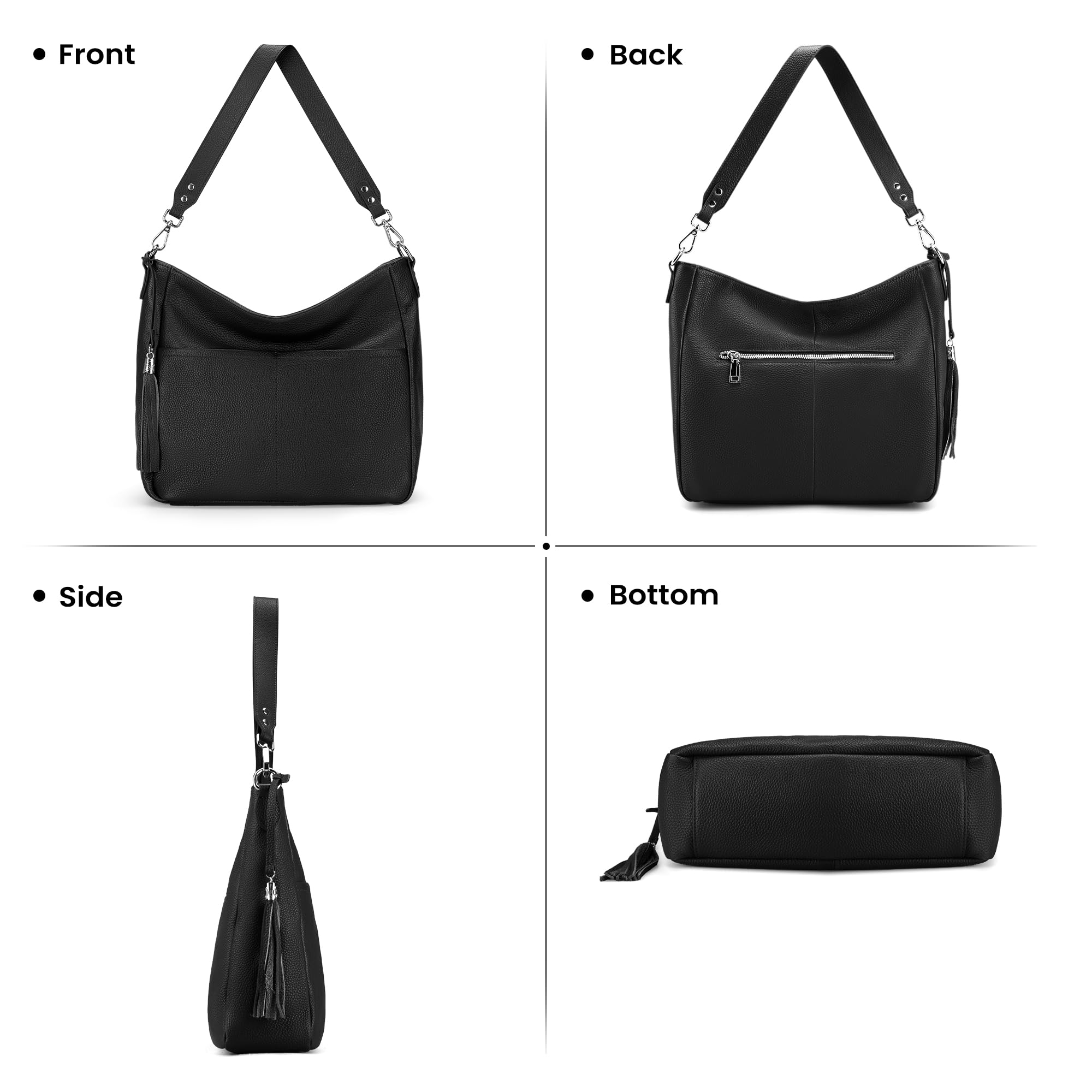 befen Genuine Leather Crossbody Bags for Women, Black Leather Purse Soft Real Hobo Crossbody with 2 Removable and Adjustable Straps Trendy Womens Purses and Handbags for Everyday
