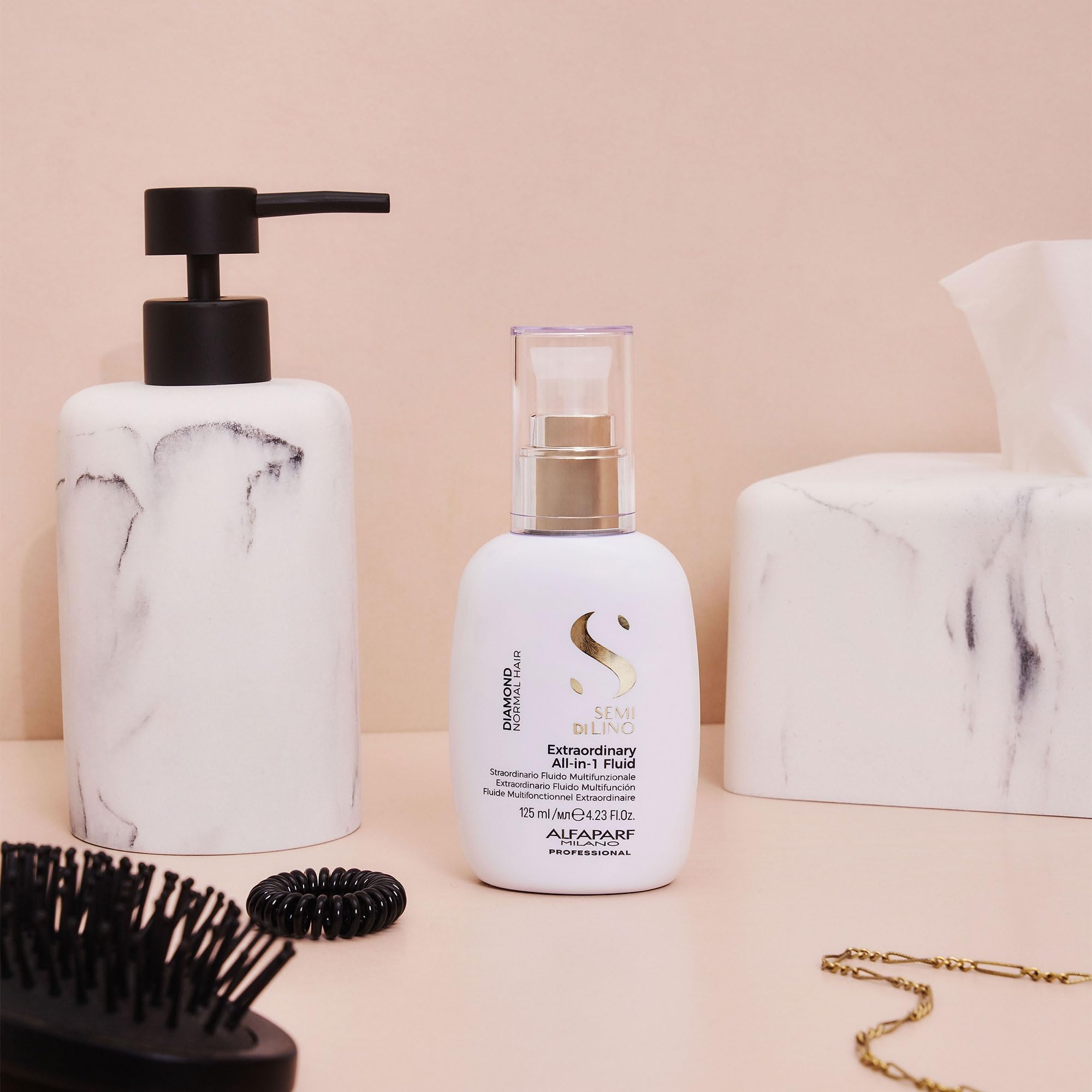 Alfaparf Milano Semi Di Lino Diamond Extraordinary All-in-1 Leave In Fluid - Anti-Frizz Detangling Spray, Leave In Conditioner, & Heat Protectant - For Added Shine & Softness - Vegan (4.23 fl. oz)