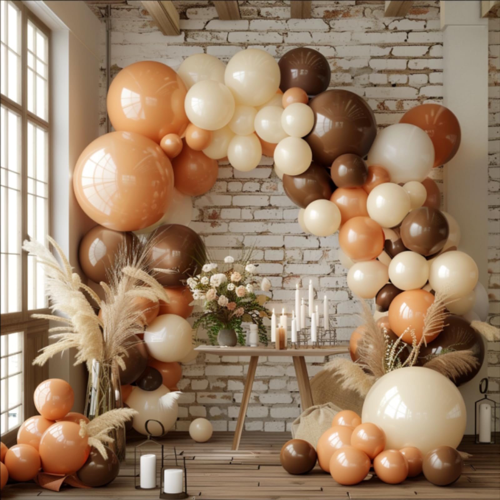 PartyWoo Boho Brown Balloons, 140 pcs Boho Brown and White Sand Balloons Different Sizes Pack of 18 Inch 12 Inch 10 Inch 5 Inch for Balloon Garland or Arch as Birthday Decorations, Party Decorations