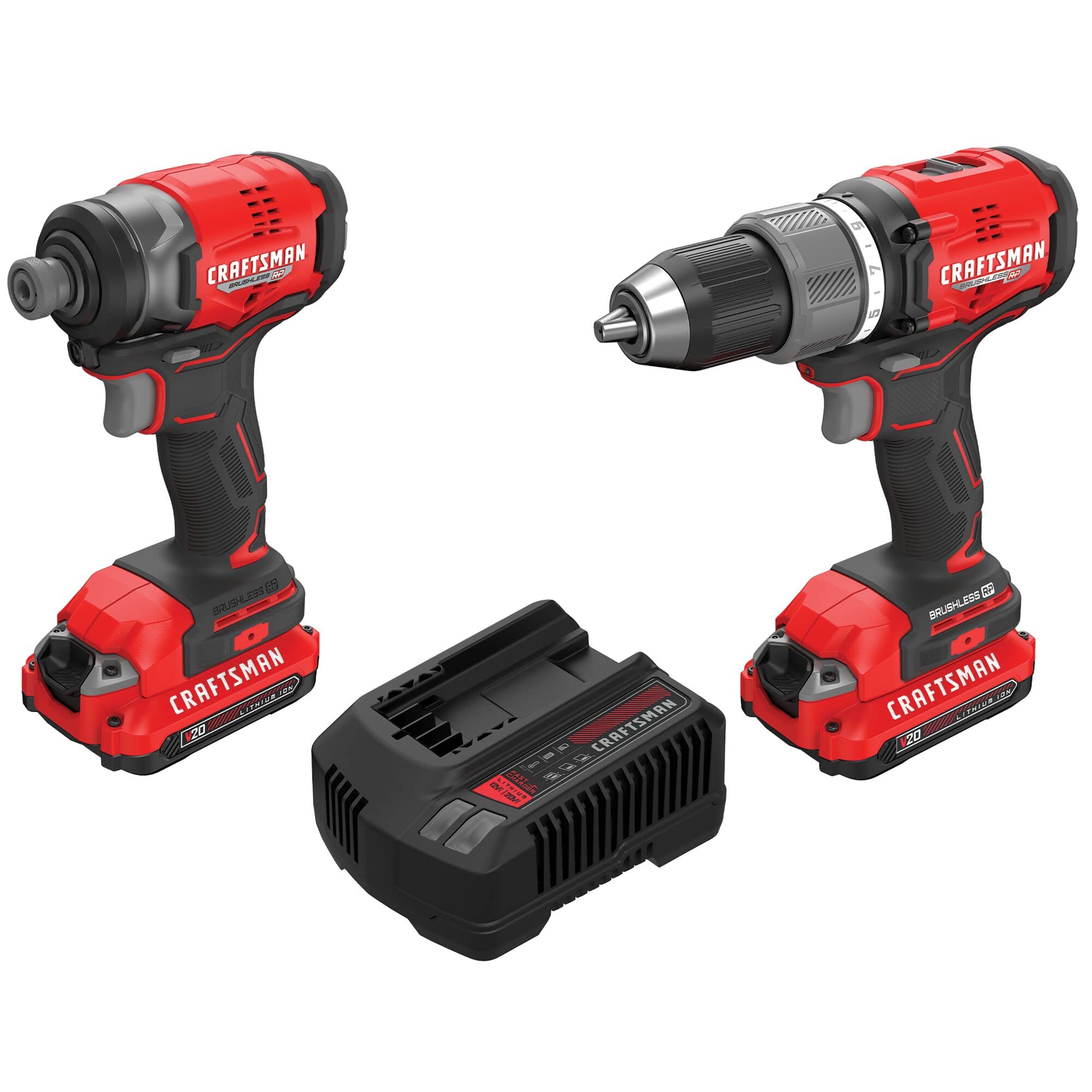CRAFTSMAN V20 RP Cordless Drill and Impact Driver, Brushless Power Tool Combo Kit, 2 Batteries and Charger Included (CMCK211C2)