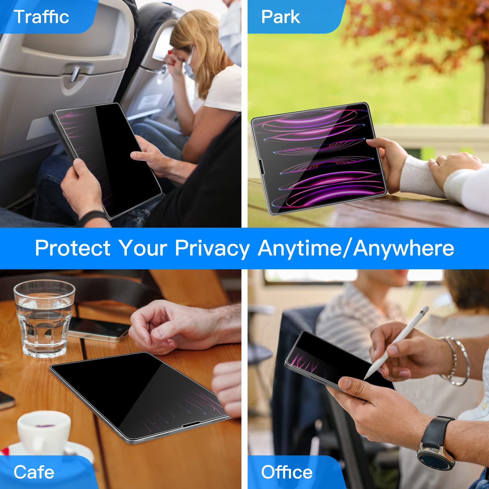 JETech Privacy Screen Protector for iPad Air 5/4 10.9-Inch (2022/2020, 5th/4th Generation) and iPad Pro 11-Inch (2022/2021/2020/2018 Model), Anti-Spy Tempered Glass Film, 1 Pack