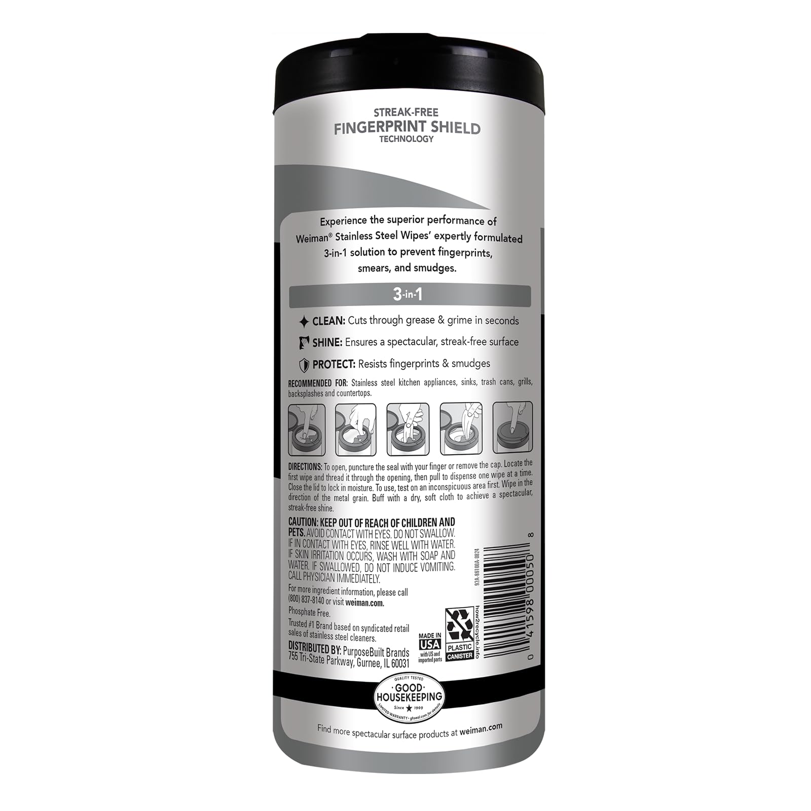 Weiman Stainless Steel Cleaner, 30 Count Wipes, Anti-Fingerprint, Removes Grease, Water Spots, Streaks & Residue, Polishing Cleaner Safe for Appliances, Chrome, Sinks & Grill Exteriors