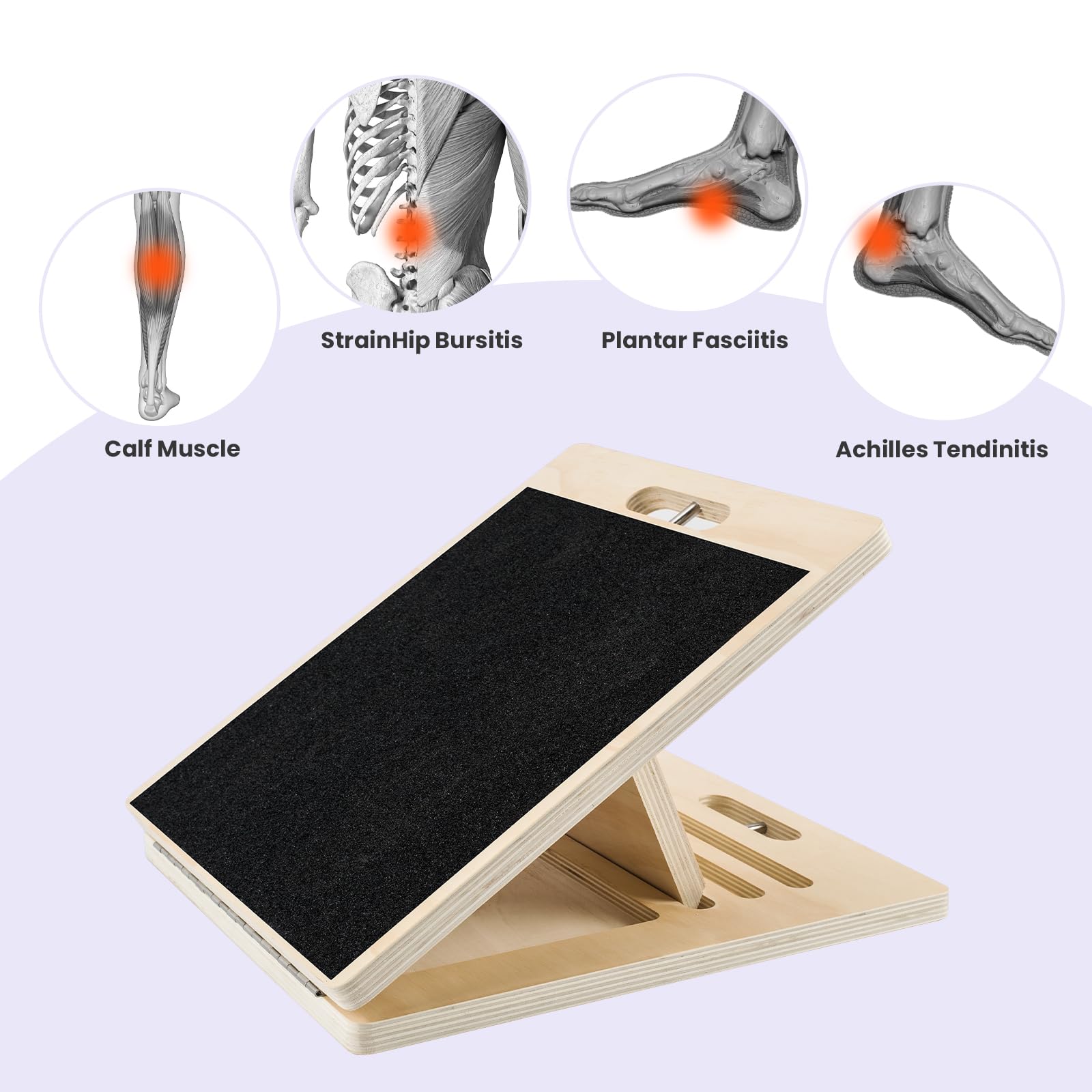 Professional Wooden Slant Board, Adjustable Incline Board and Calf Stretcher, Stretch Board,Multifunctional Yoga Pilates Bar Kit with Adjustment Buckle and Resistance Bands,Home Gym Resistance Bar Kit