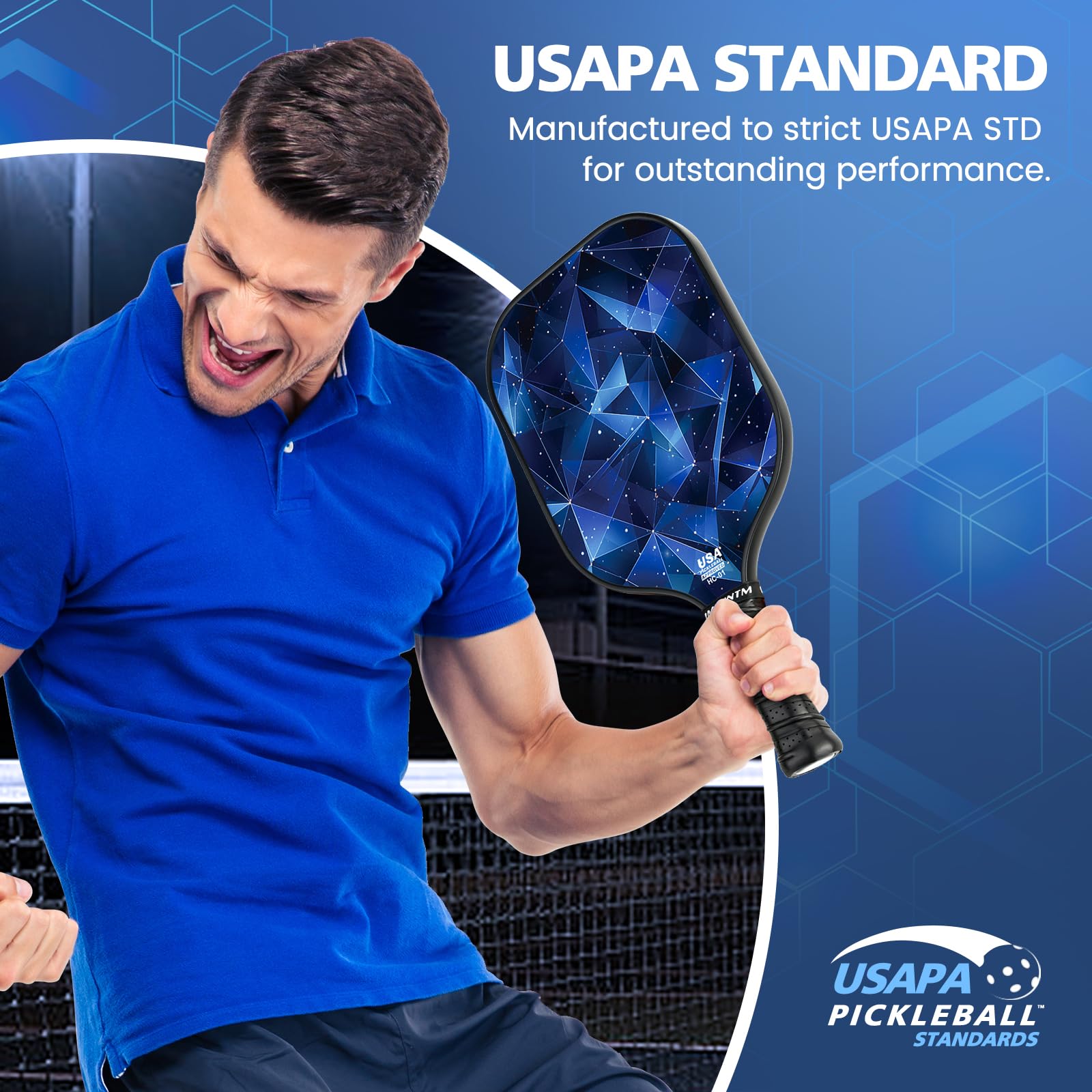HMFUNTM Pro Carbon Fiber Pickleball Paddle, Professional Pickleball Paddles with Grit Texture for Increased Spin, Power, Control, Lightweight Pickleball Racket with Paddle Cover, USAPA Standard, Blue