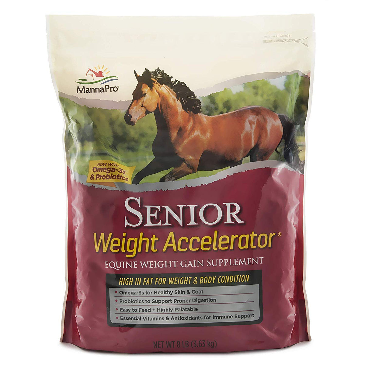 Manna Pro Weight Accelerator for Senior Horses | Made with Omega 3 Fatty Acids from Flaxseed | 8 Pounds