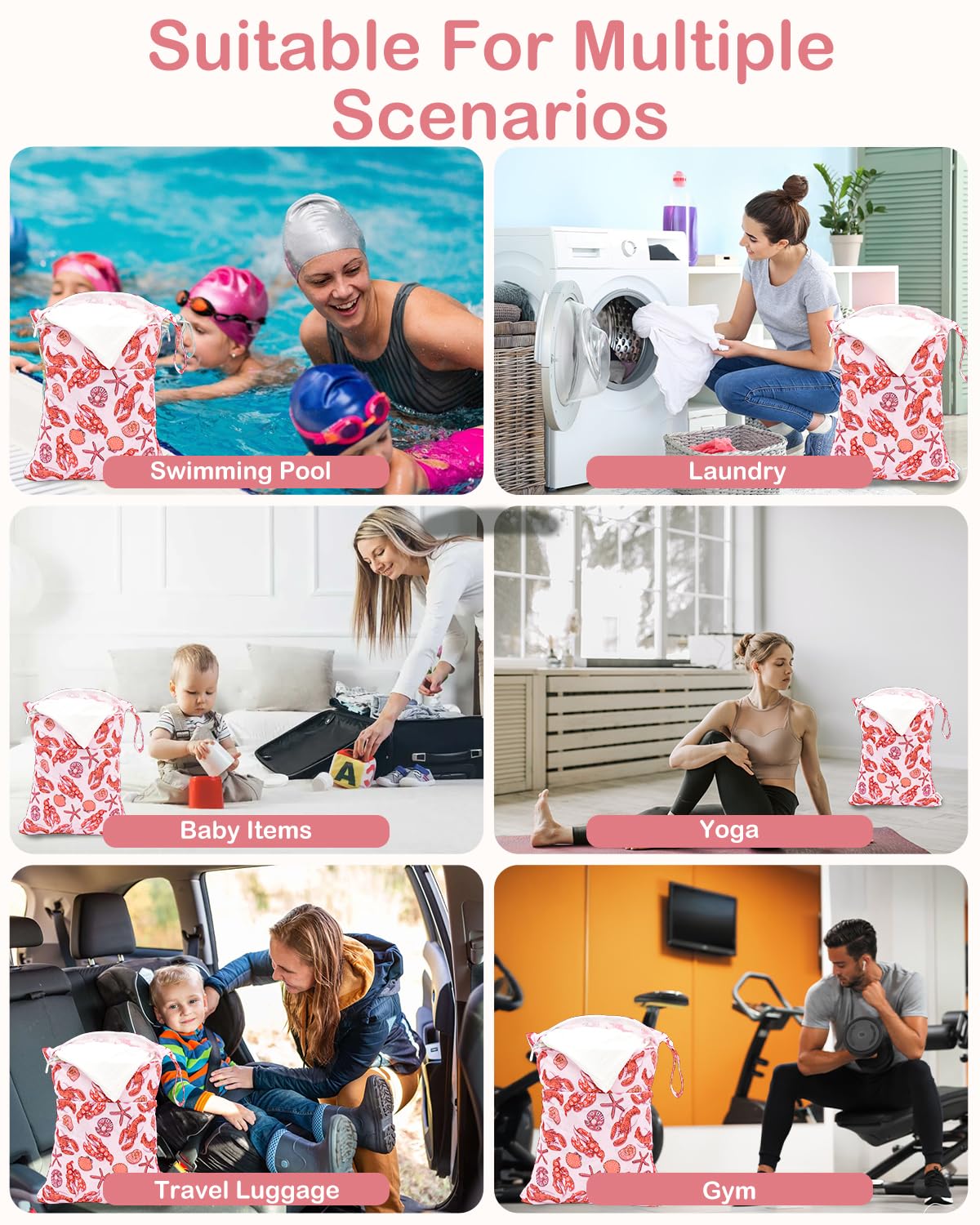 ALVA ALVABABY 2pcs Cloth Diaper Wet Dry Bags Waterproof Reusable with Two Zippered Pockets Travel Beach Pool Daycare Soiled Baby Items Yoga Gym Bag for Swimsuits or Wet Clothes 2LM23