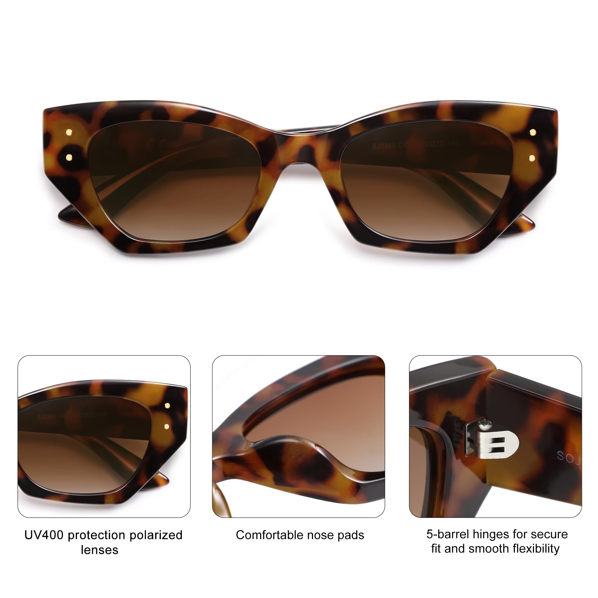 SOJOS Retro Trendy Polarized Sunglasses For Women Narrow Cat Eye Womens Shades SJ2346,Tortoise Brown Grading