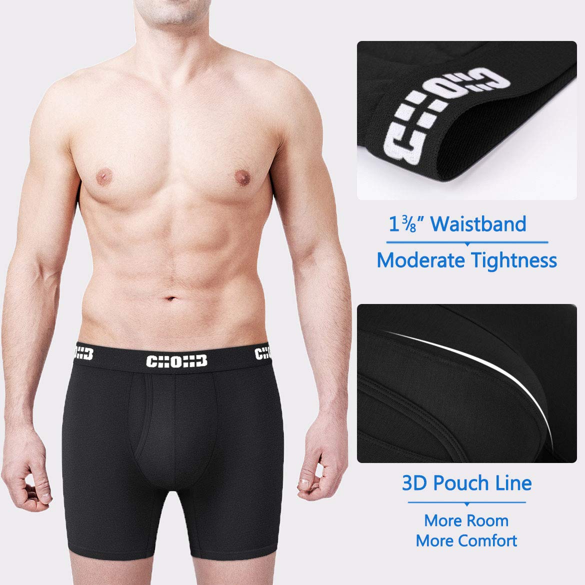 CHOHB Mens Underwear Micro Modal 3 Pack Boxer Briefs Open Fly, Black-M