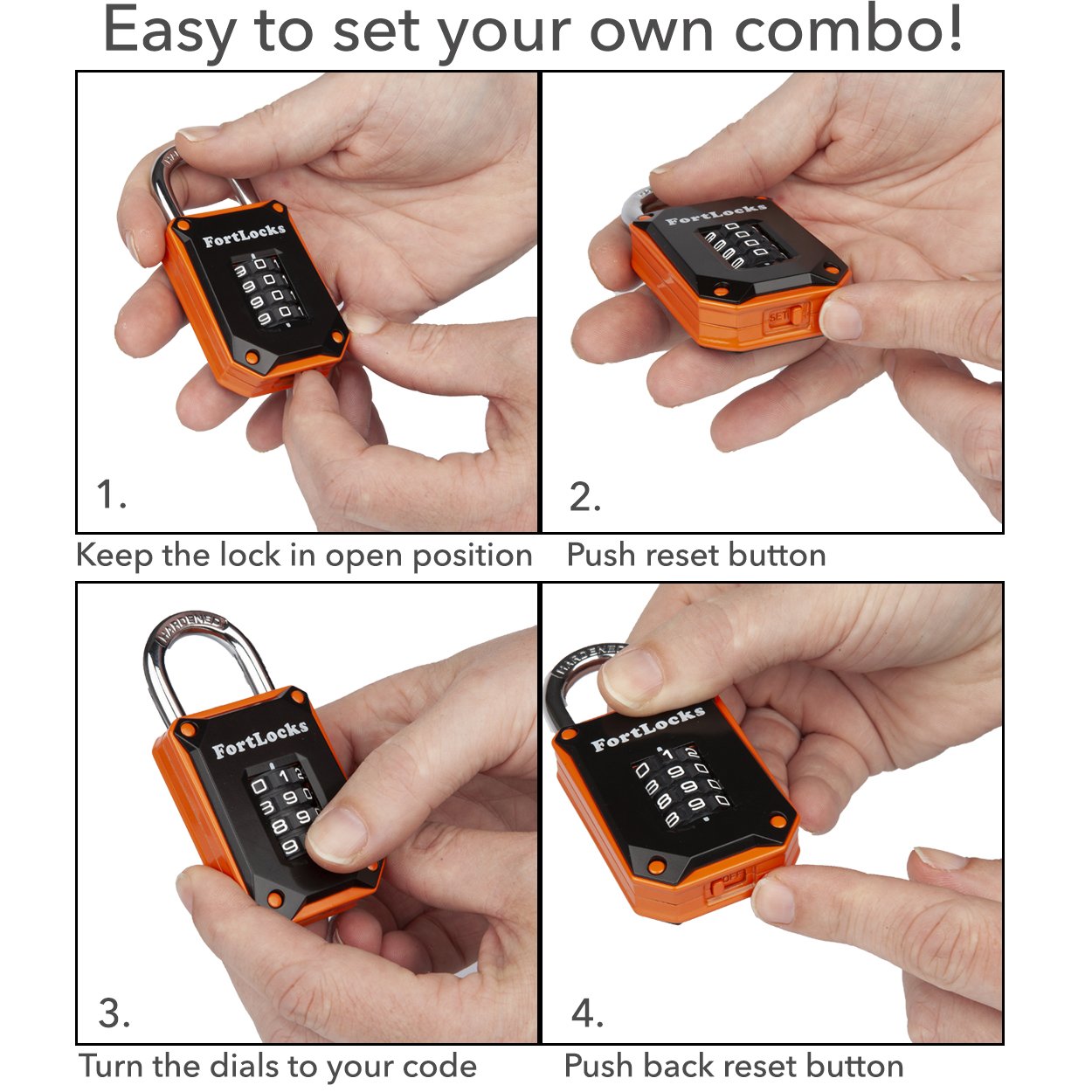 FortLocks 2 Pack Orange 4-Digit Combination Lock - Heavy Duty, Waterproof, Resettable