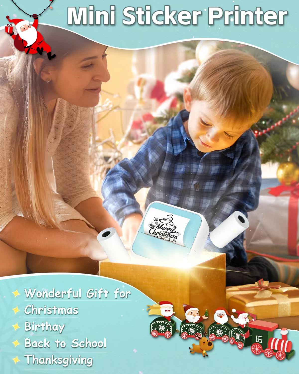 Sticker Printer - Printpods Mini Printer with Stickers, Print Pod, Bluetooth Inkless Printer, Sticker Maker, Portable Thermal Printer for iphone, Impresora Portรกtil for Notes, Journal, DIY, Kids Gift