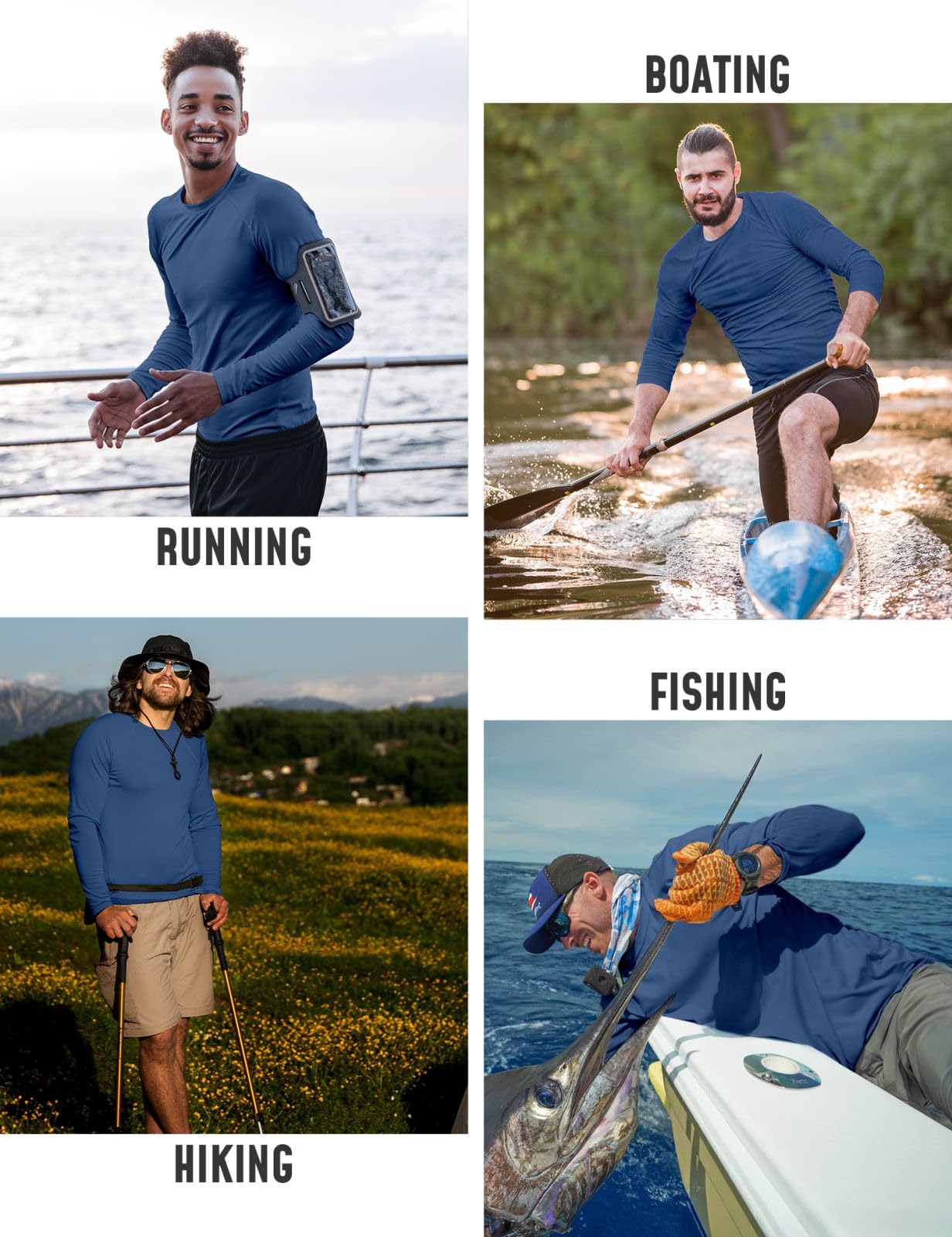 Men's Rash Guard Sun Protection Long Sleeve Swim Shirts UV Shirts UPF 50 Quick Dry Cool Shirts Mens Clothing Swimming Water Hiking Fishing T Shirts Rashguard Bright Blue L
