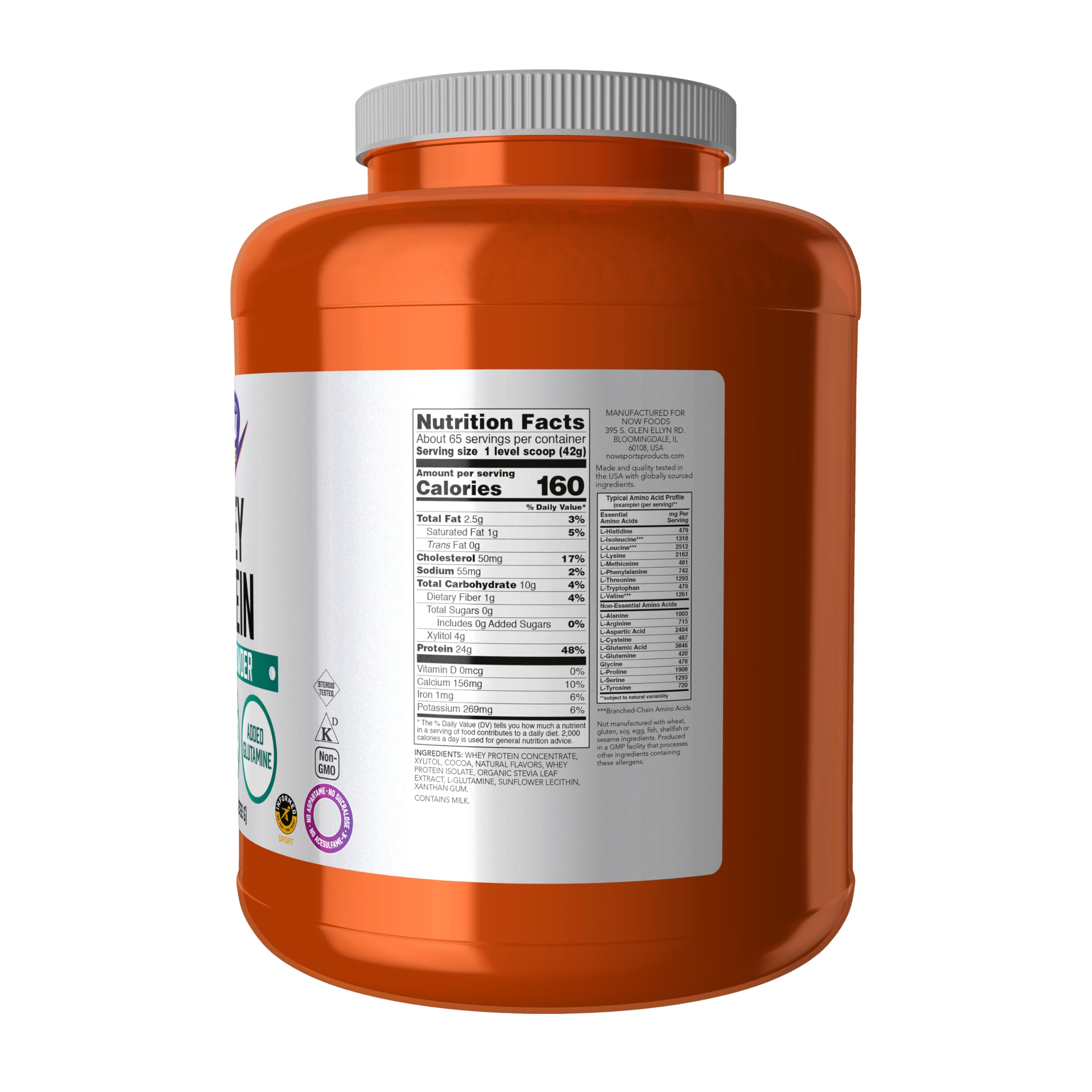 NOW Foods Sports Nutrition, Whey Protein, 24 g With BCAAs, Creamy Chocolate Powder, 6-Pound