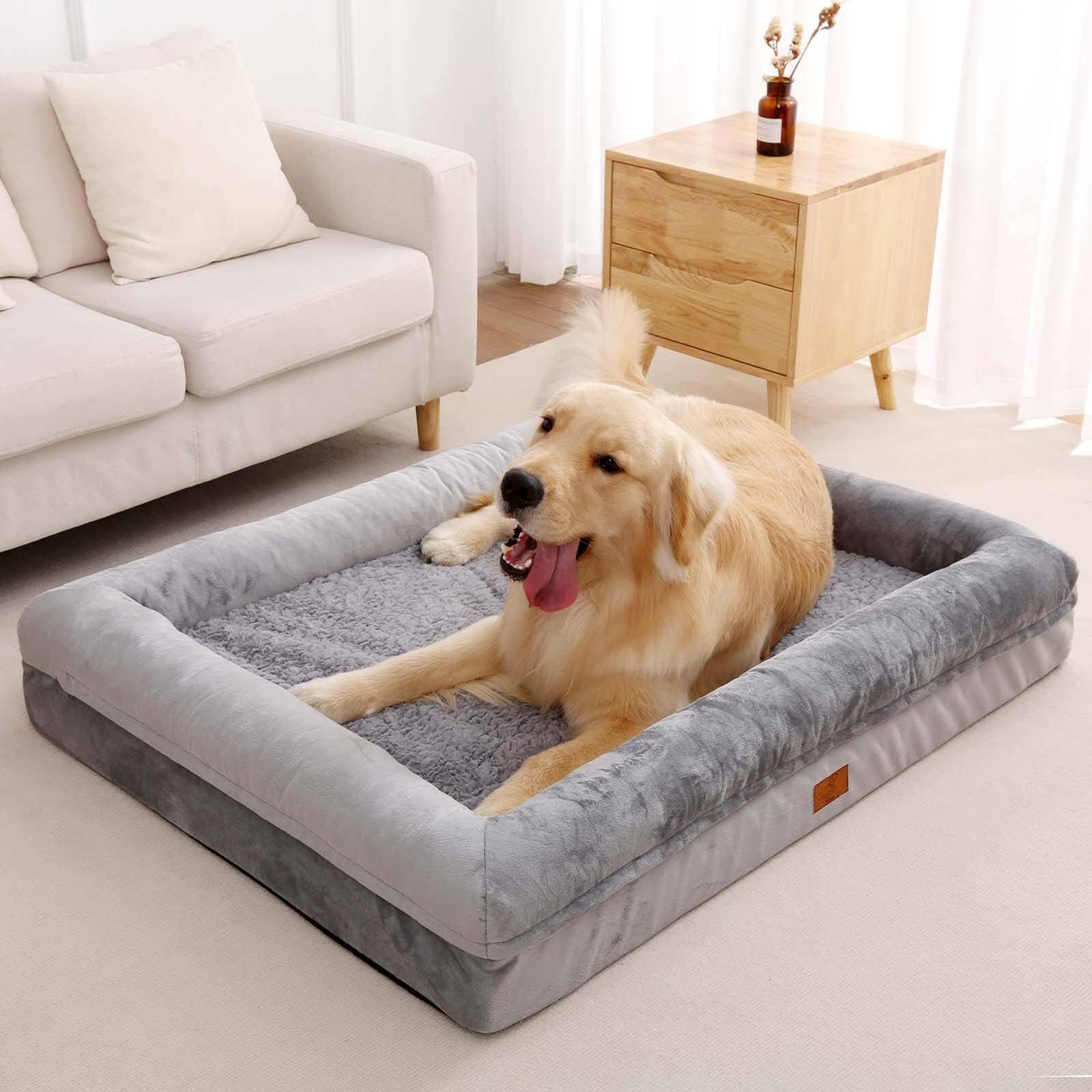 Yiruka XL Dog Bed, Orthopedic Washable Dog Bed with Removable Cover, Grey Waterproof Extra Large Dog Bed, Dog Beds for Extra Large Sized Dog