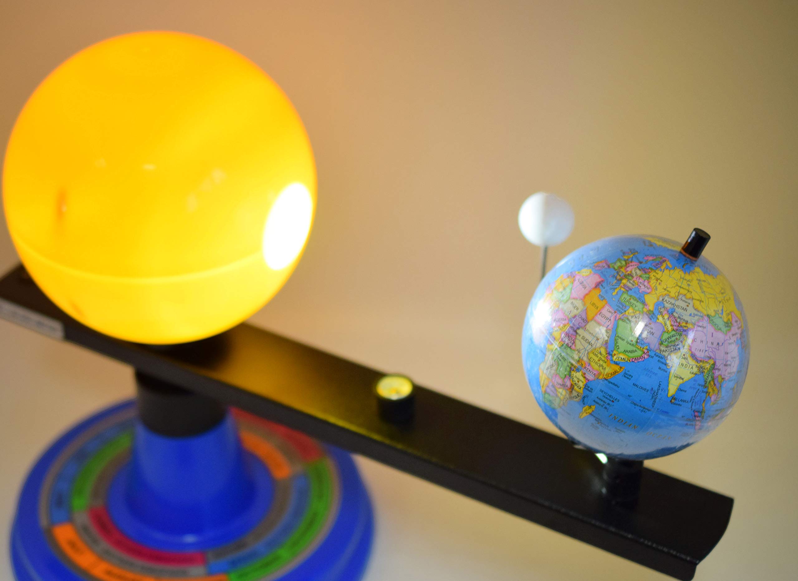 EISCO Illuminated Sun, Earth & Moon Orbital Model, 12.25" H x 16.25" W - 12V Light Bulb Demonstrates Sunlight on Earth & Moon - Solar Eclipse Demonstration - Includes Experiment Guide