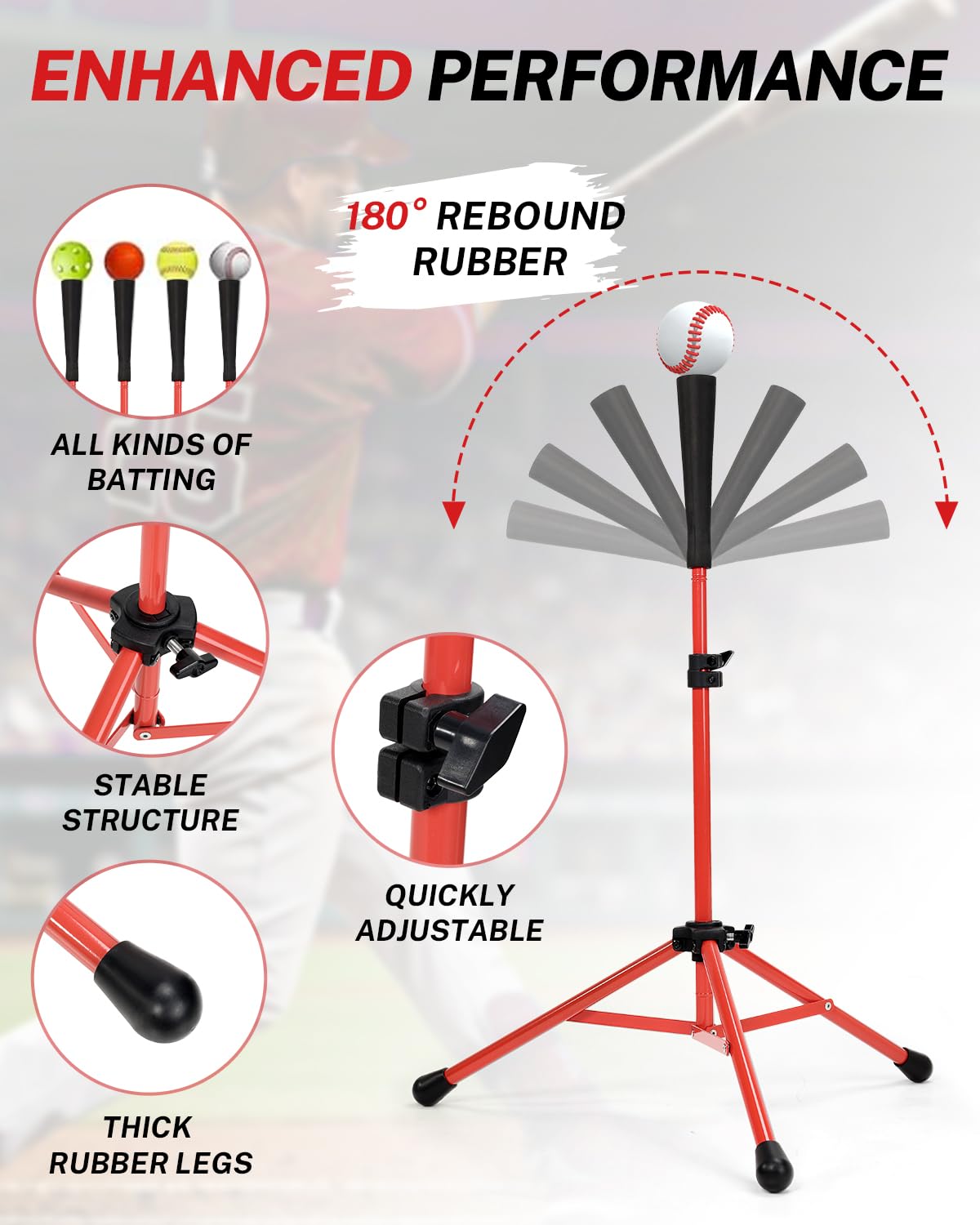 Gonex Baseball Tee Softball Tee Practice Hitting Batting Tripod Stand Rubber Tee Collapsible Portable with Carrying Bag