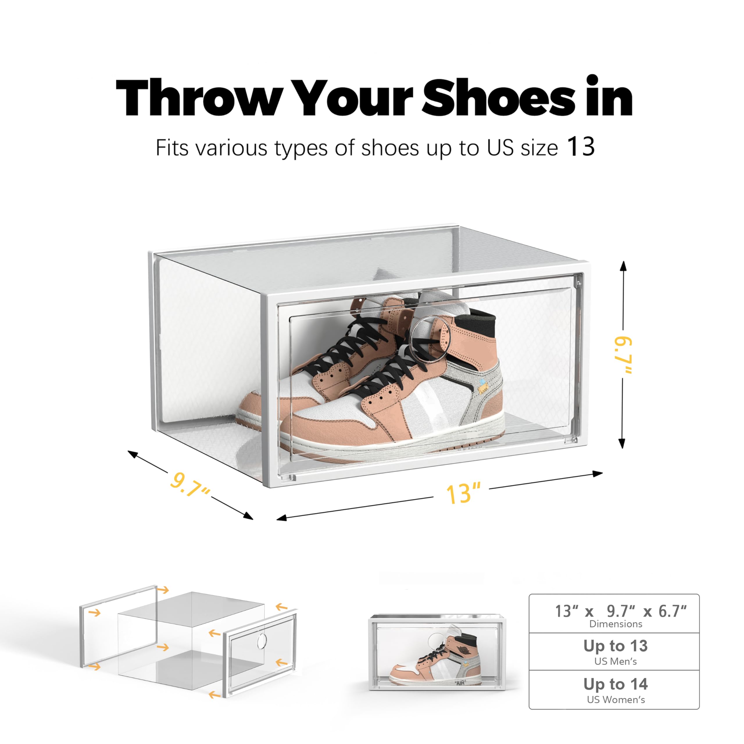 SEE SPRING XX-Large Shoe Storage Box Fit Size 13, Clear Plastic Stackable Shoe Organizer for Closet, Space Saving Sneaker Shoe Rack Containers Bins Holders for Entryway, Under Bed, 12 Pack Clear