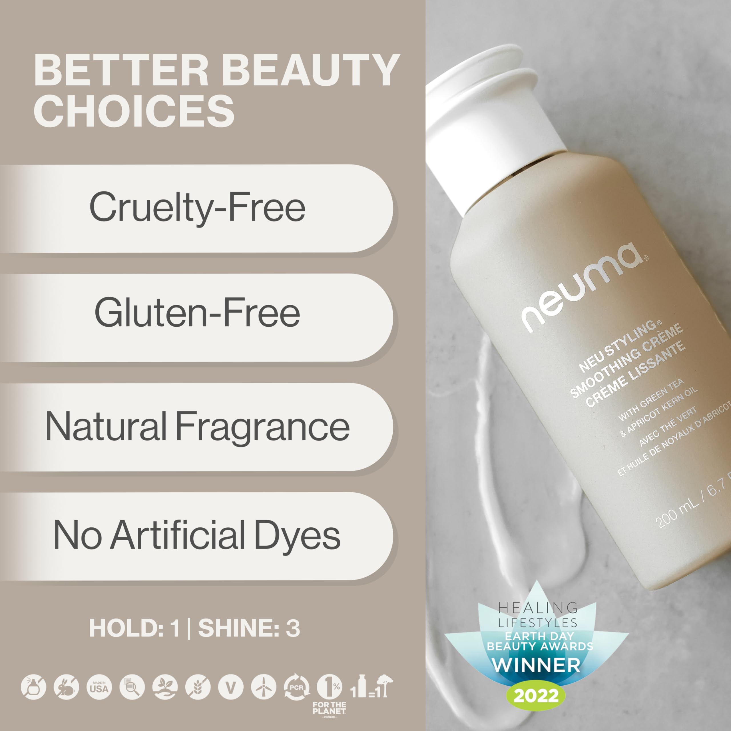 NEUMA Neu Styling Smoothing Crème 6.7 Fl. Oz. Anti-Frizz Styling Cream with Lavender, Mandarin & Vanilla Scent, Hair Smoothing Cream