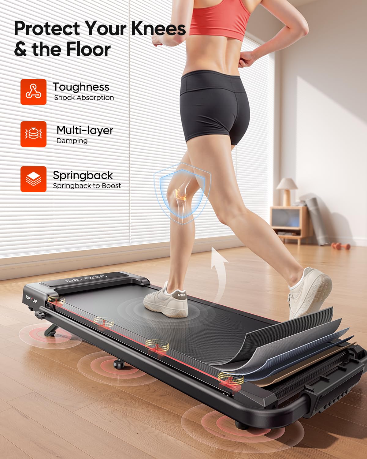 TOPUTURE 4 in 1 Walking Pad Treadmill with Incline and Handle, 2.5HP with Dual Display and Mute Control, Foldable Under Desk Treadmills for Home with App Bluetooth Folding Treadmill for Small Space