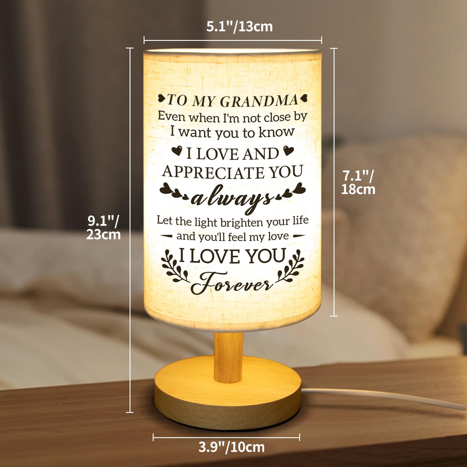 Calibron Christmas Gifts for Grandma from Grandkids, Grandma Christmas Gifts Fabric Lamp, Birthday Gifts for Grandma Table Lamp with Wooden Stand Unique Grandma Gifts