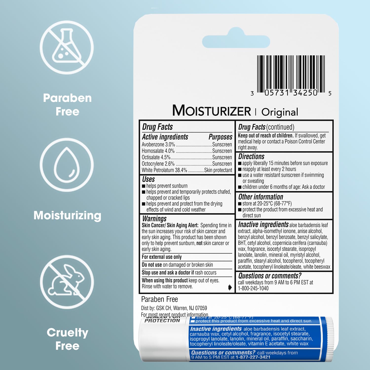 ChapStick Moisturizer 2-in-1 Lipcare 5-Pack (3 SPF 12, 2 SPF 15) – Original Lip Balm with Broad Spectrum SPF, Aloe & Vitamin E, 0.15 Oz Ea