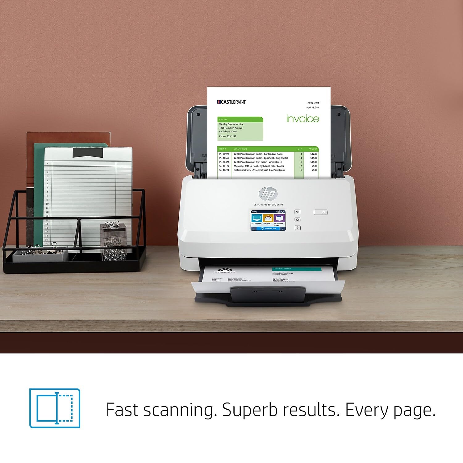 HP ScanJet Pro N4000 snw1 (6FW08A) 40ppm Wi-Fi/USB Color Duplex Scanner with Control Panel for Documents, Photos, Receipts, and Cards. TWAIN/ISIS drivers included