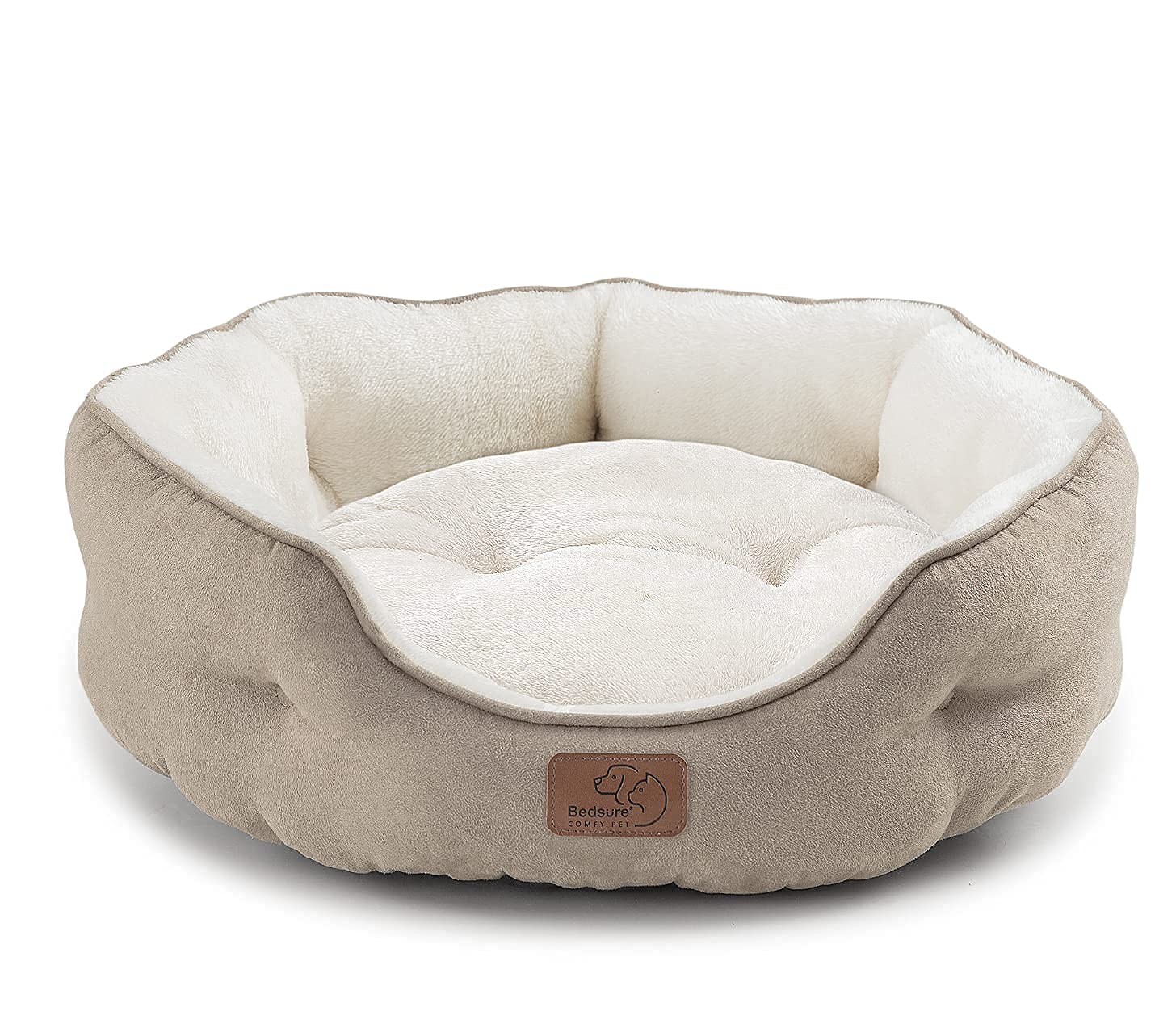 Bedsure Dog Beds for Small Dogs - Round Cat Beds for Indoor Cats, Washable Pet Bed for Puppy and Kitten with Slip-Resistant Bottom, 20 Inches, Camel