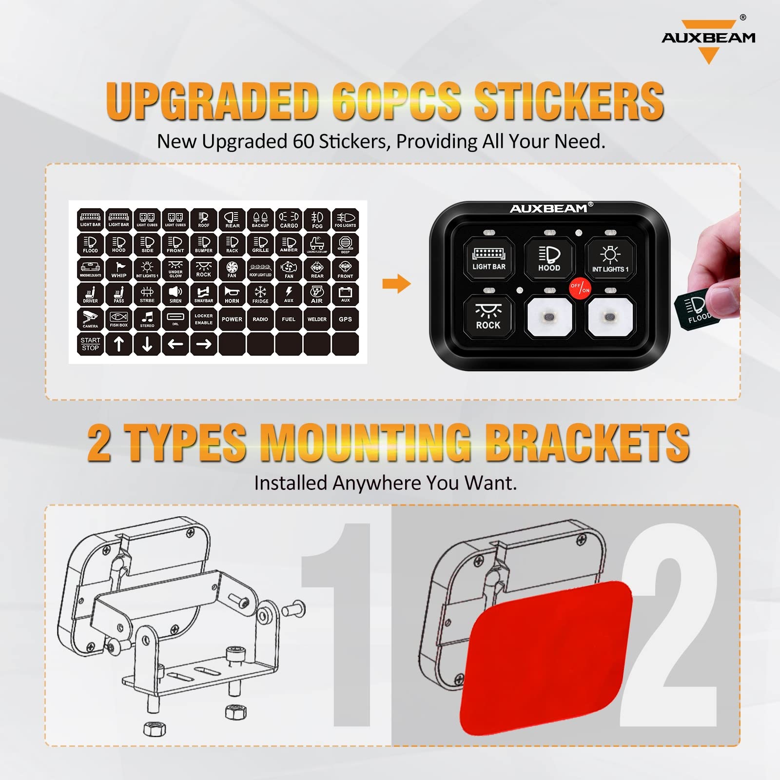 Auxbeam 6 Gang Switch Panel BC60, Universal Circuit Control Relay System Box with Automatic Dimmable On-Off LED Switch Pod Touch Switch Box for Car Pickup Truck UTV ATV Boat, 2 Years Warranty, Blue