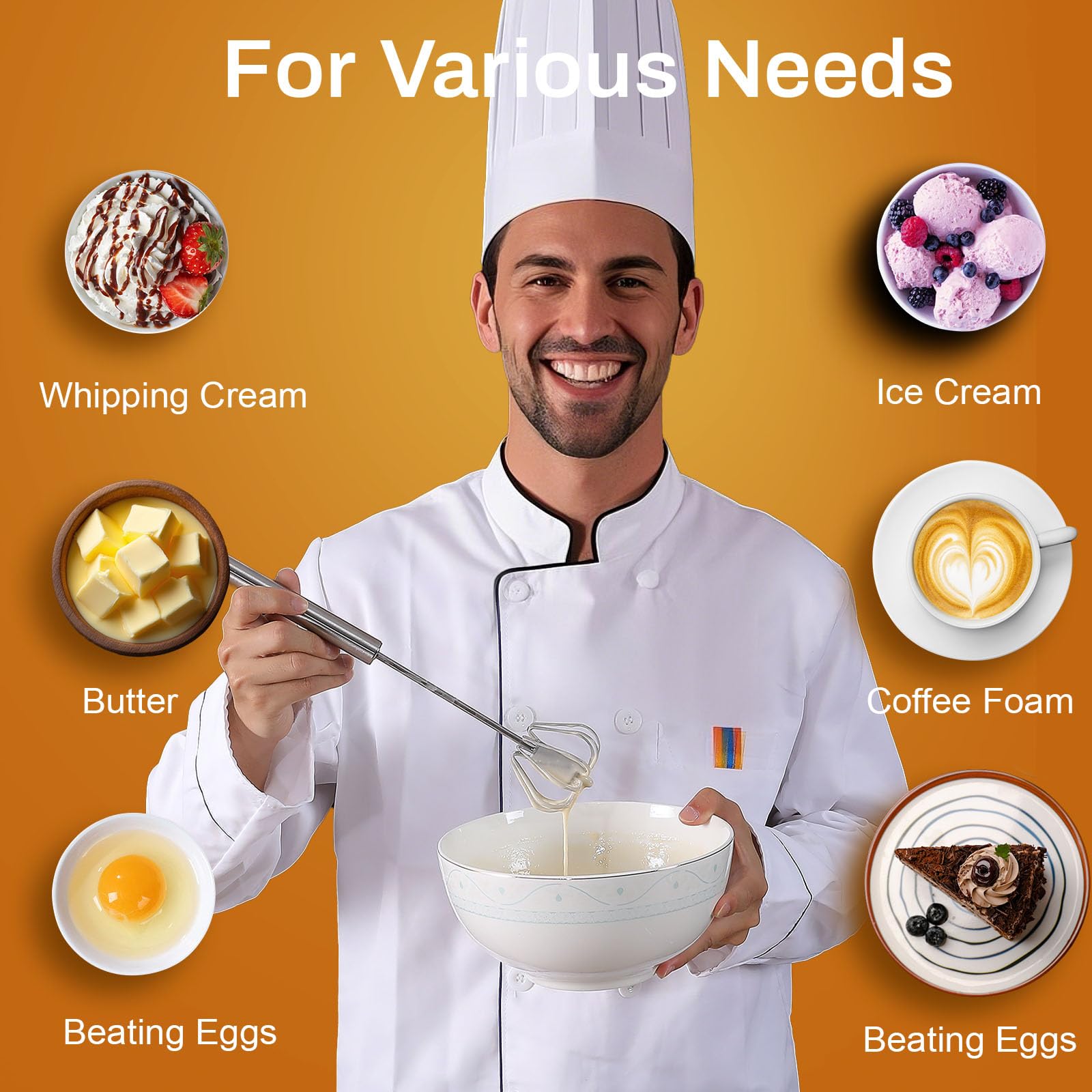 Stainless Steel Semi-Automatic Whisk, 2026 New Stainless Steel Egg Whisk Hand Push Rotary Whisk Blender, Hand Push Mixer Stirrer Tool for Cooking Kitchen Home Egg Milk (10in)